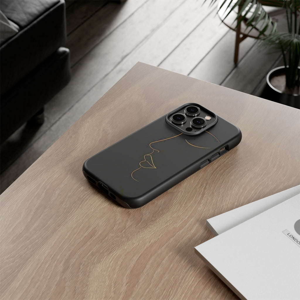 Android OR iPhone Compatible Cases - Gold Line Face Design - Unique Tough Cases