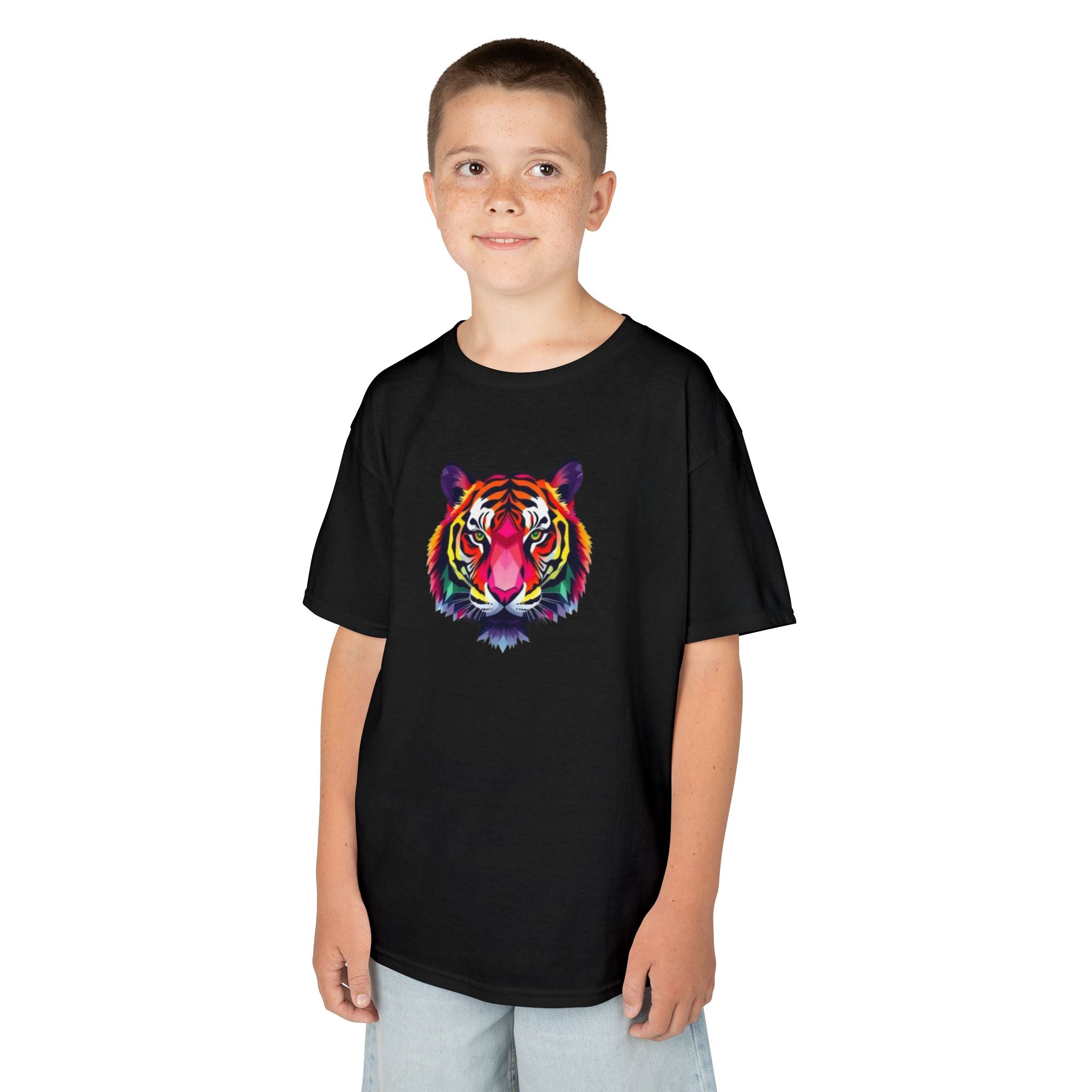 Colorful Fractal Tiger Kids Heavy Cotton Tee
