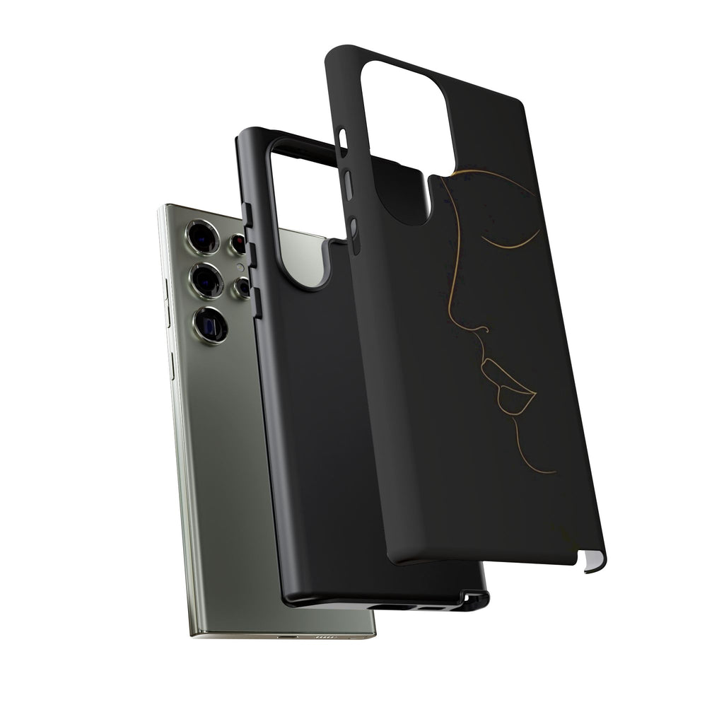 Android OR iPhone Compatible Cases - Gold Line Face Design - Unique Tough Cases