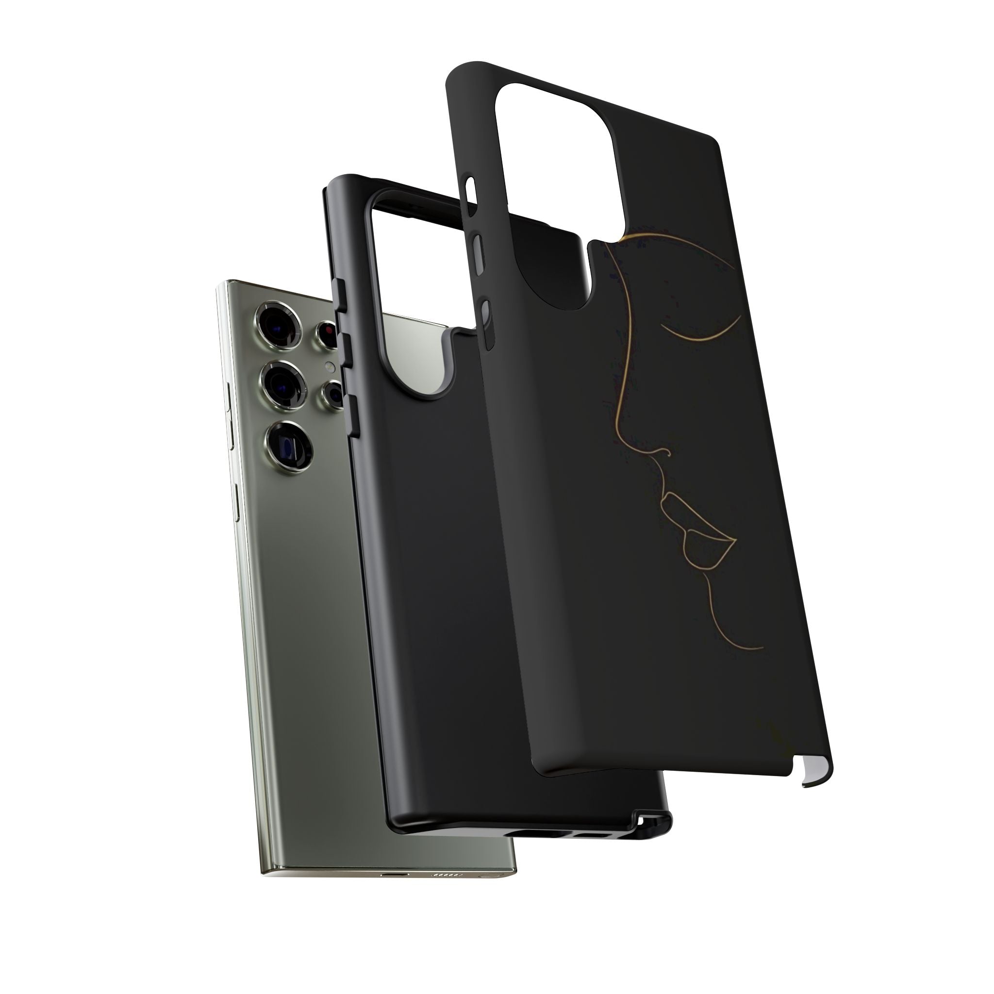 Android OR iPhone Compatible Cases - Gold Line Face Design - Unique Tough Cases