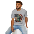 Statue of Liberty Stepping on MAGA American Flag T-Shirt — Patriotic USA Independence Day Tee