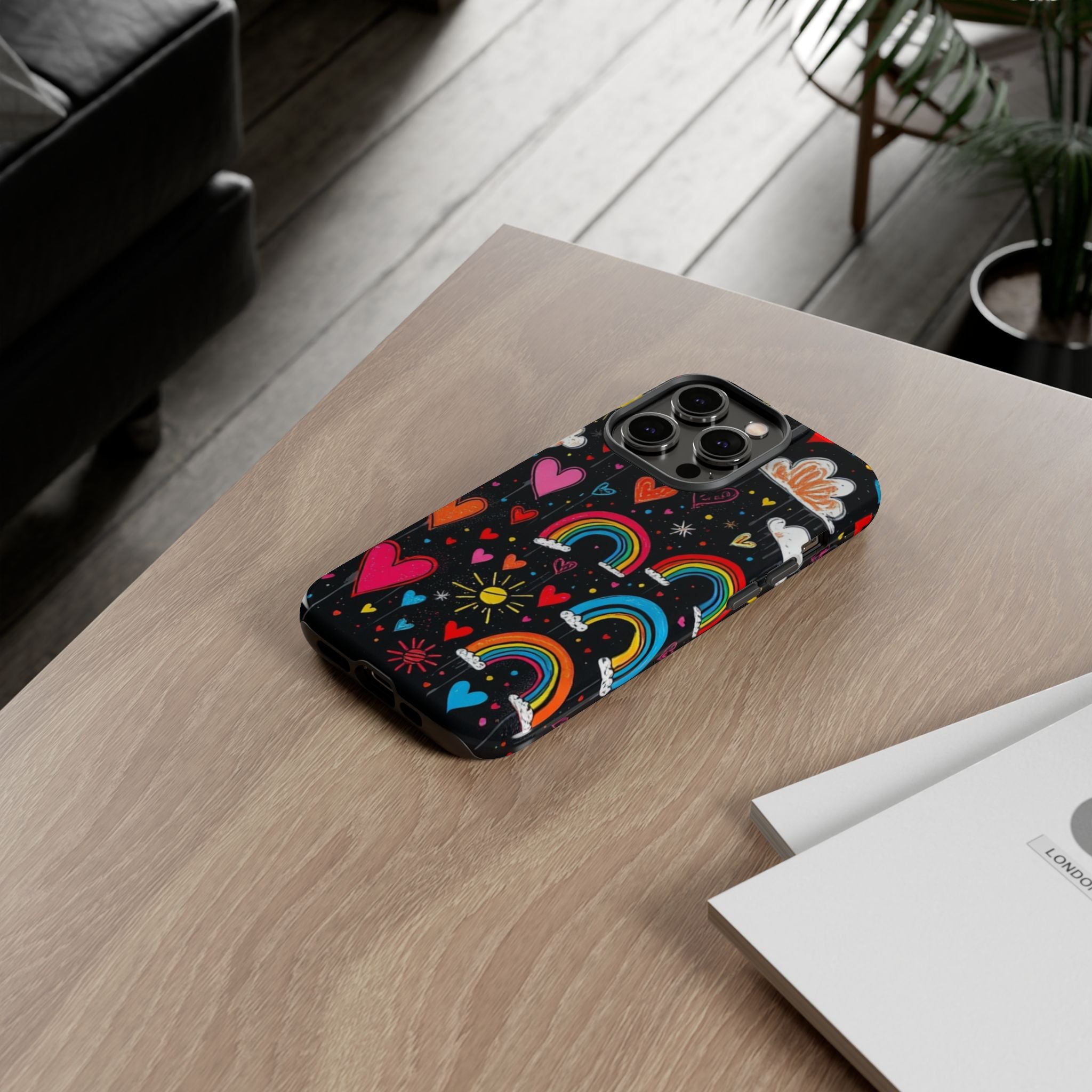 Android OR iPhone Compatible Cases - Doodle Hearts and Rainbows Design