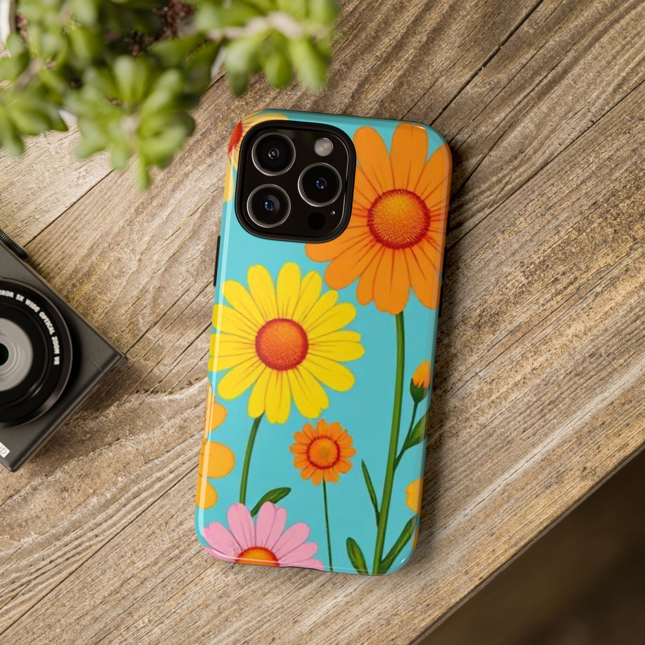 Floral Tough Phone Case for iPhone — Bright Daisy Garden Protective Cover