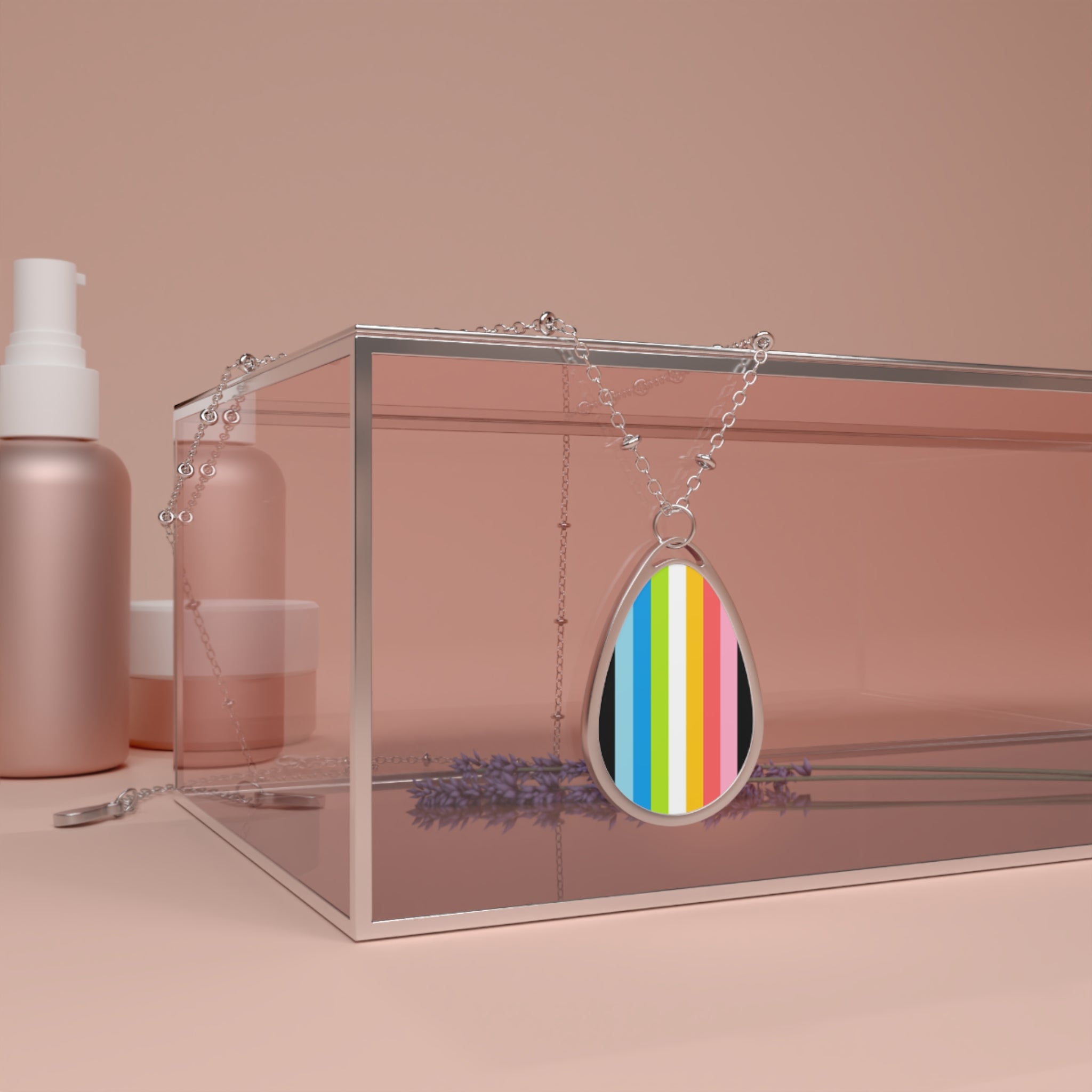 Queer Pride Oval Necklace - Stylish Silver Pendant for Inclusivity and Celebration