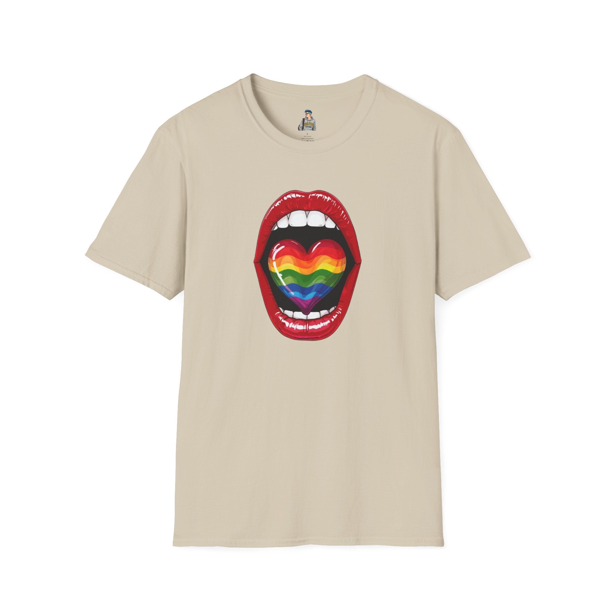 Pride Love Unisex Softstyle T-Shirt | LGBTQ+ Rainbow Heart Design