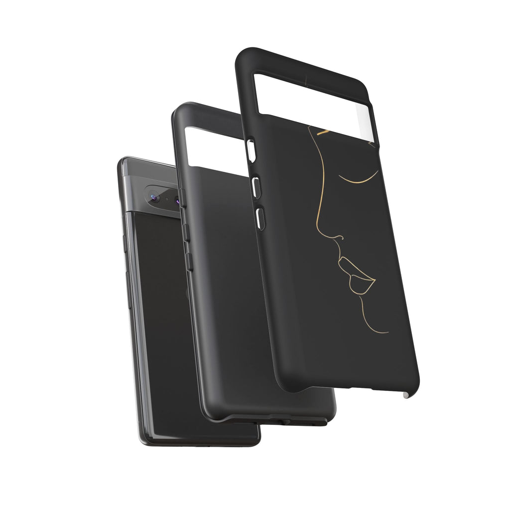 Android OR iPhone Compatible Cases - Gold Line Face Design - Unique Tough Cases