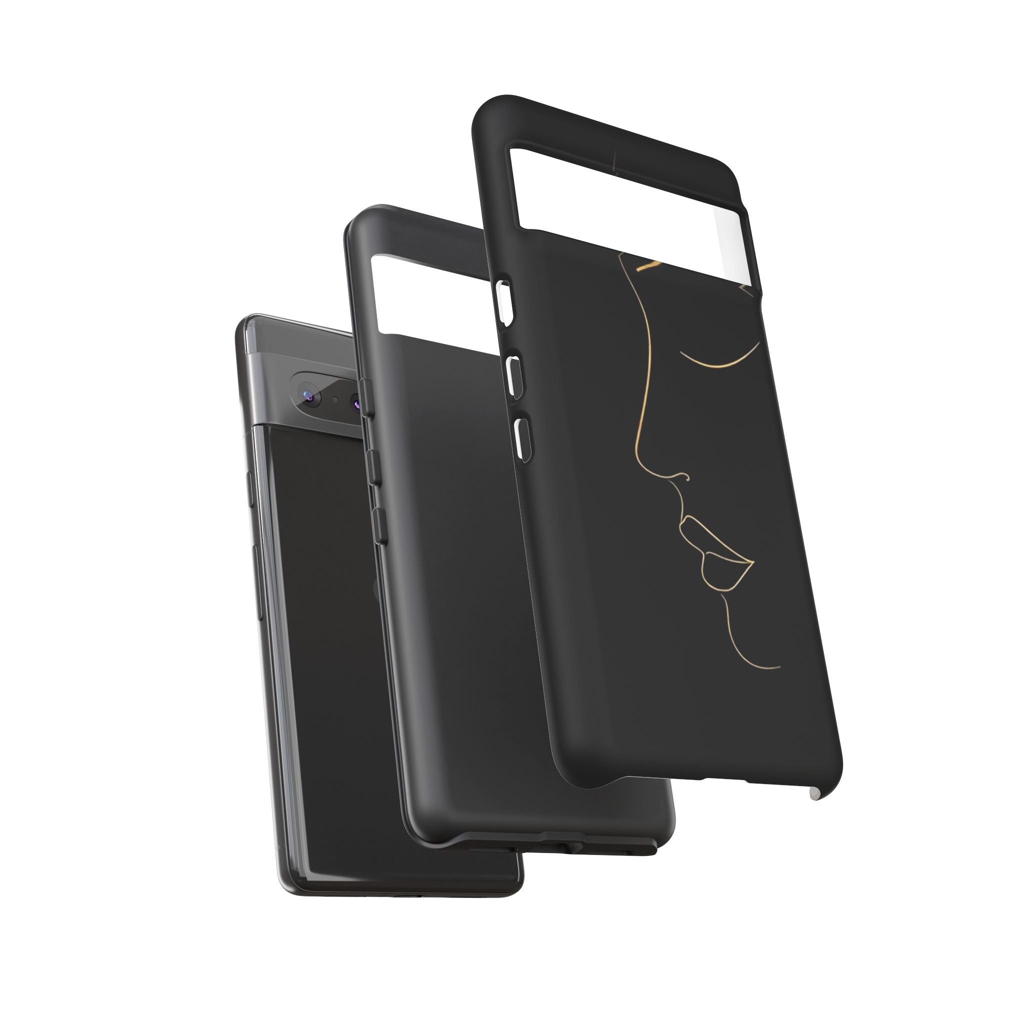 Android OR iPhone Compatible Cases - Gold Line Face Design - Unique Tough Cases