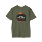 Inclusive Art Unisex Softstyle T-Shirt – ‘ Rainbow Handprint We All Belong’