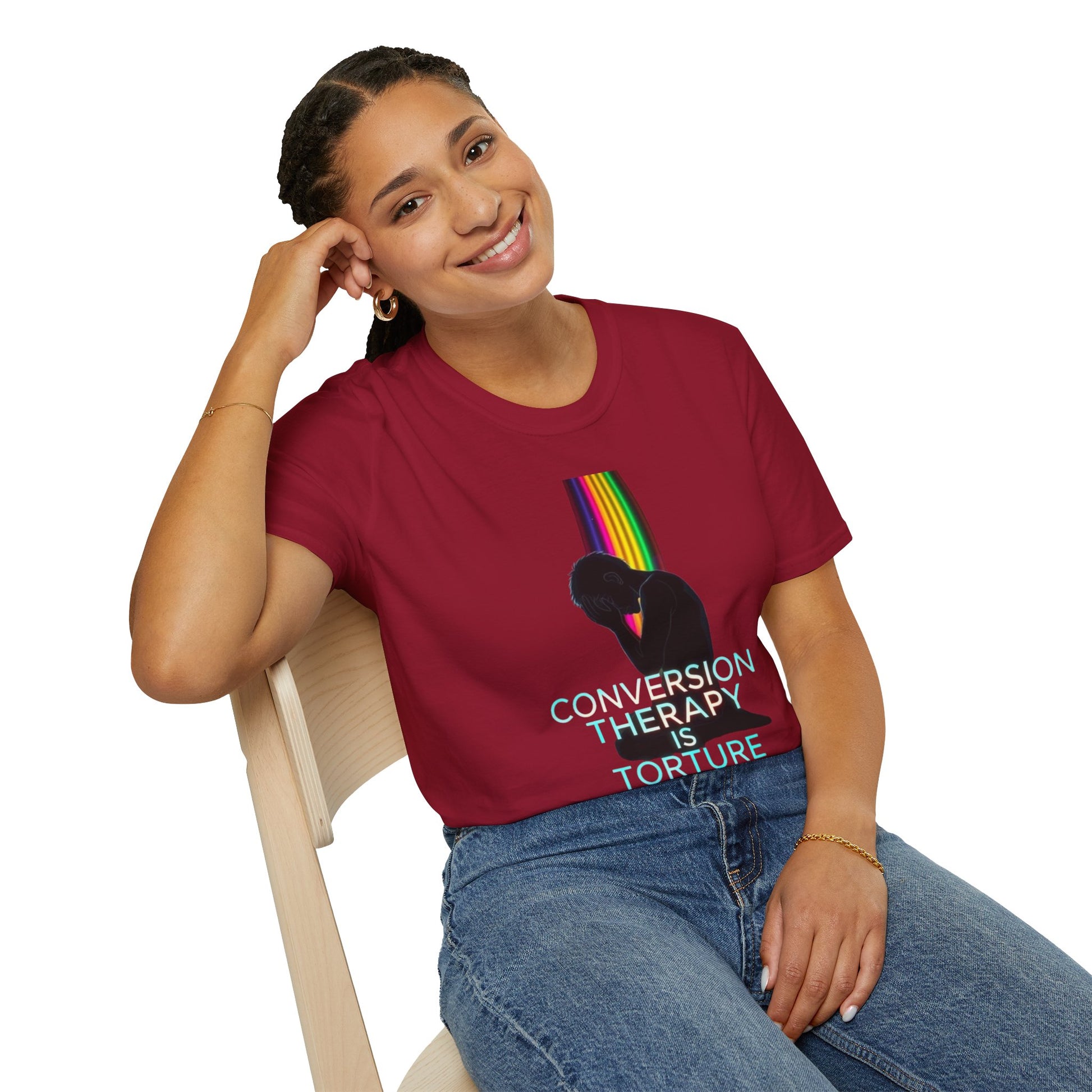 Unisex Softstyle T-Shirt: "Conversion Therapy is Torture" & "We All Belong" - LGBTQ+ Empowerment Tee