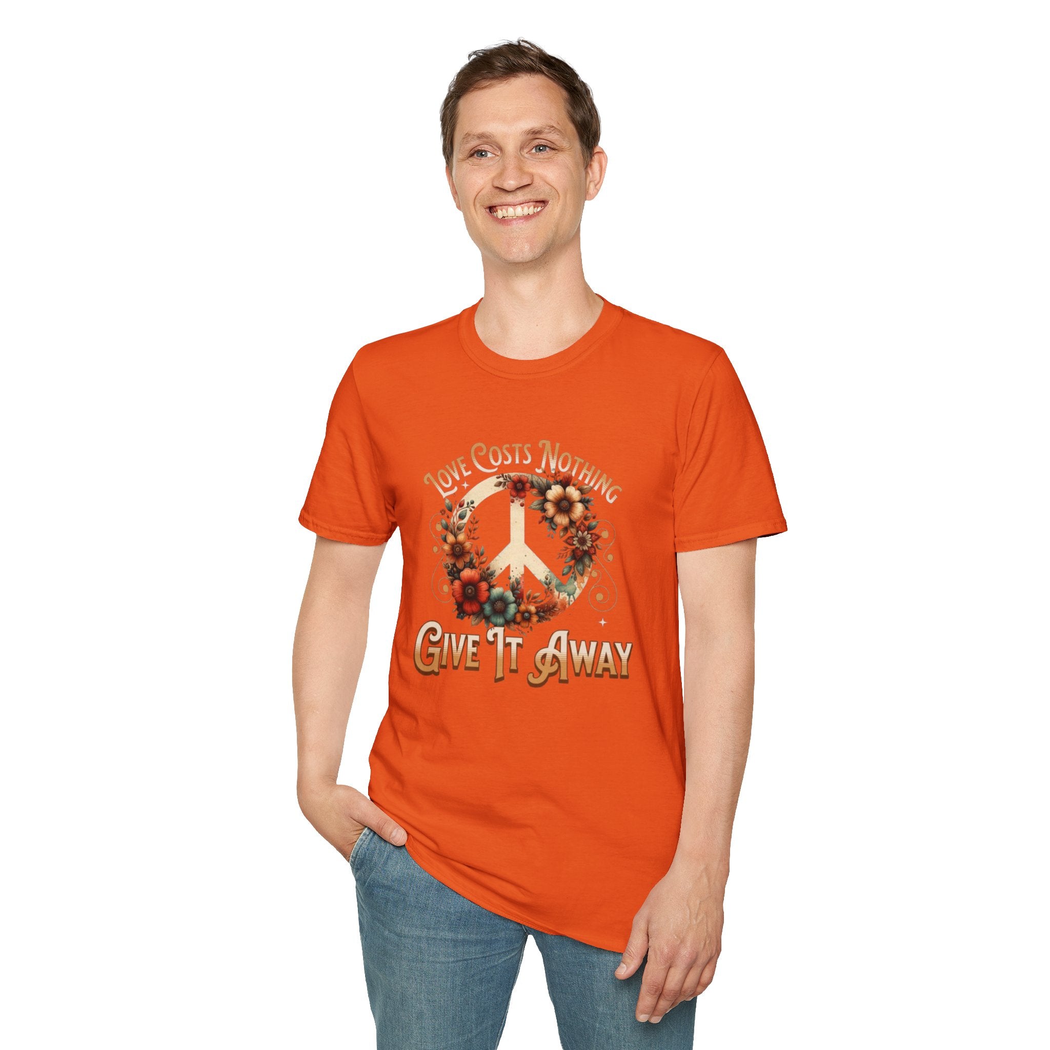 Unisex Softstyle T-Shirt - Love Costs Nothing, Give It Away Floral Peace Design