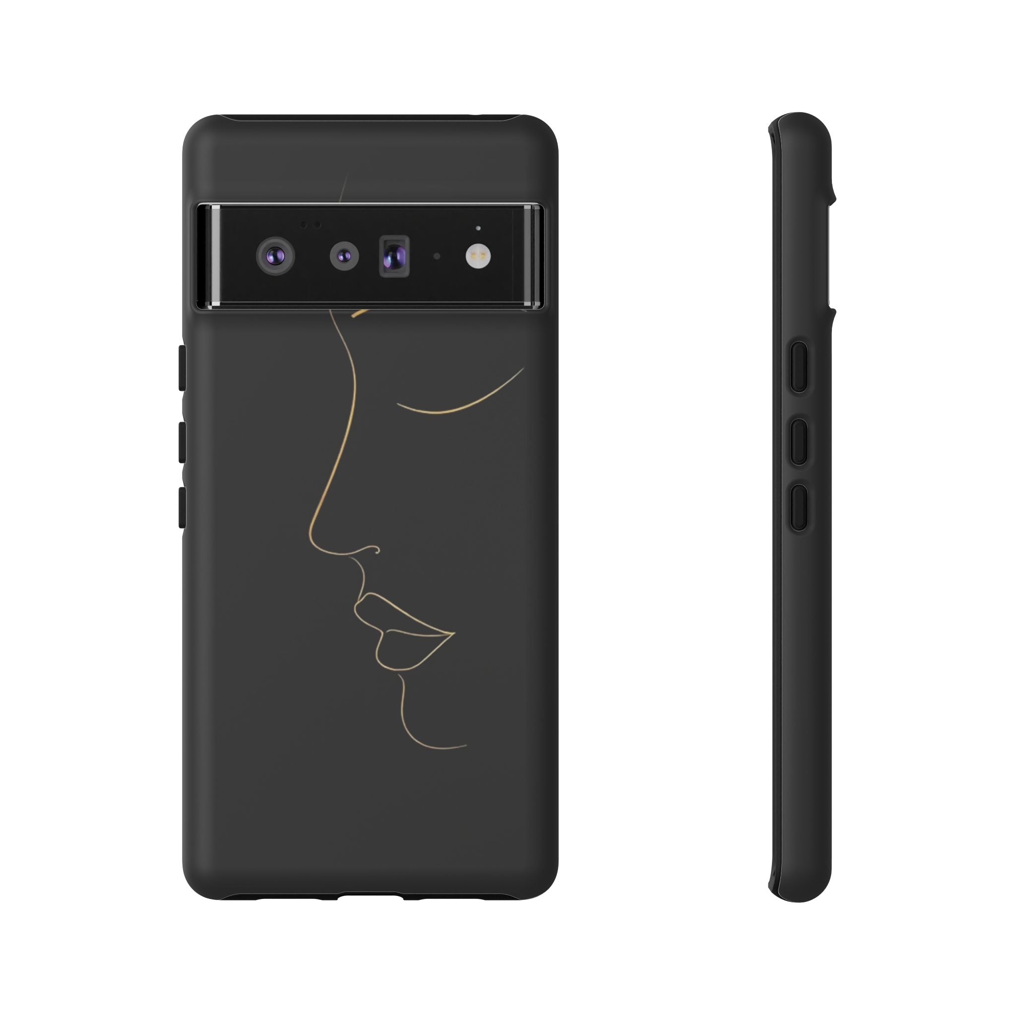 Android OR iPhone Compatible Cases - Gold Line Face Design - Unique Tough Cases