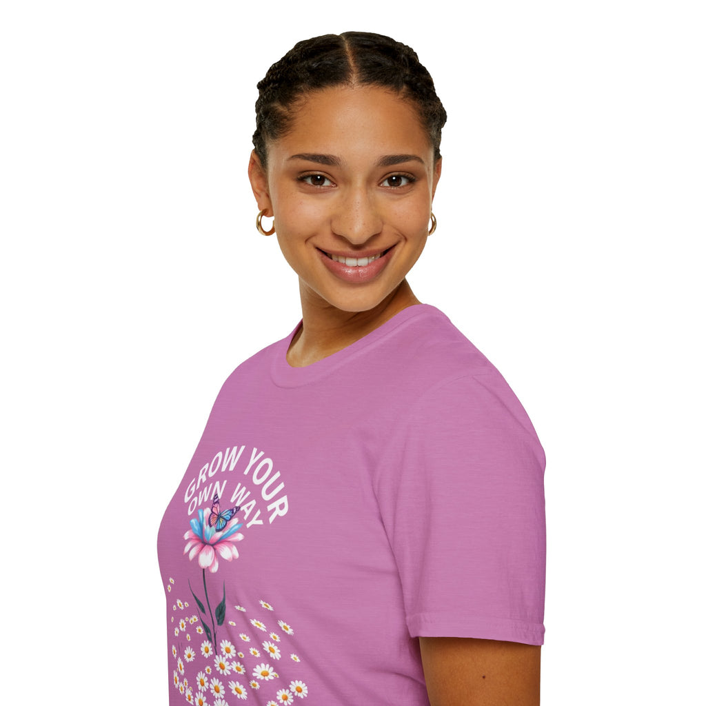 Grow Your Own Way Trans Pride Unisex T-Shirt - Floral Design for Garden Lovers