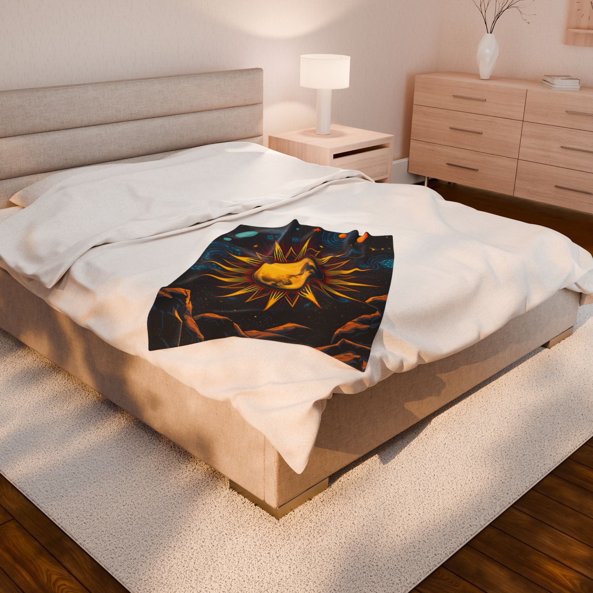 Moon and Galaxies Illistration Plush Blanket – For Comfort and Warmth