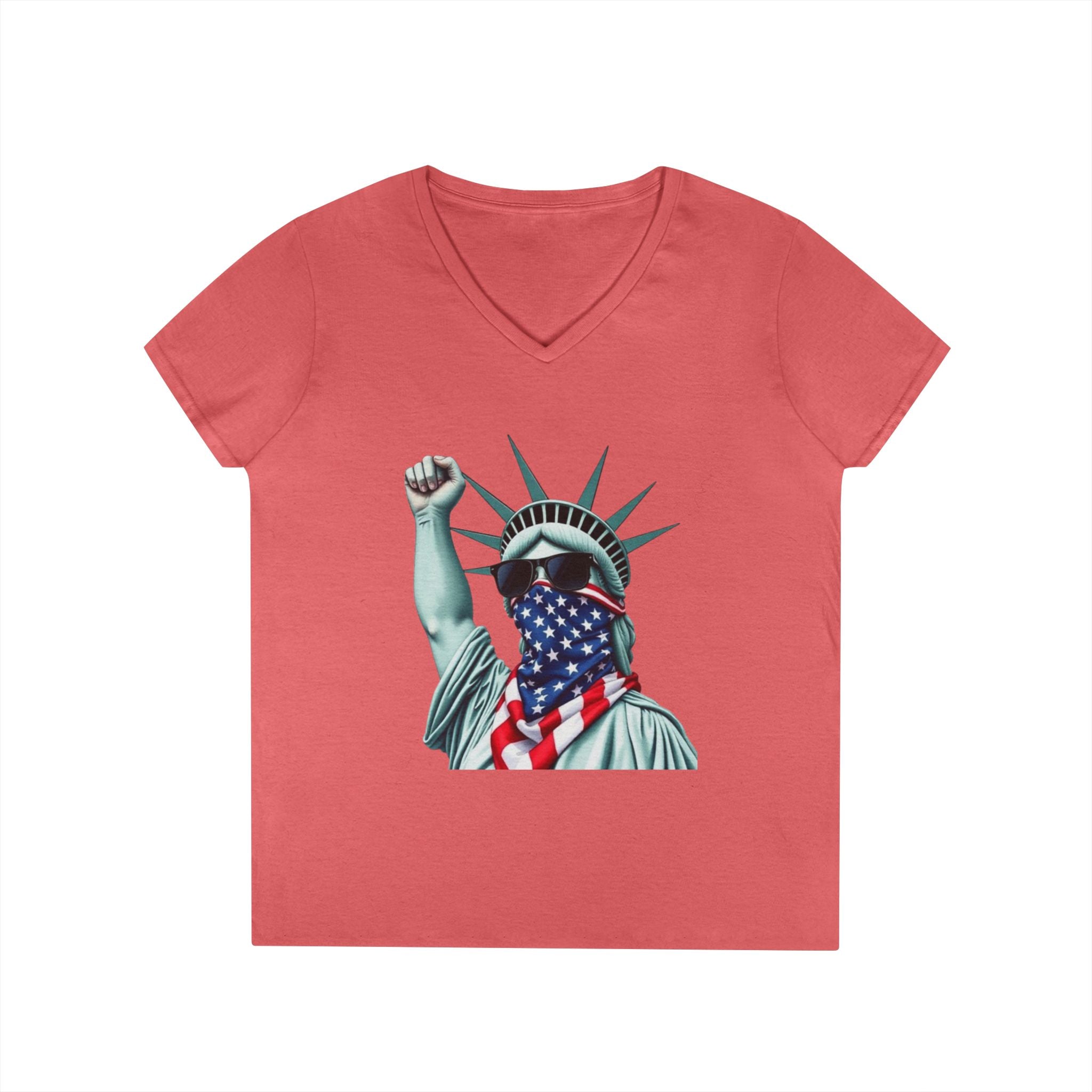 Patriotic Ladies' V-Neck T-Shirt - Resist Statue of Liberty Design