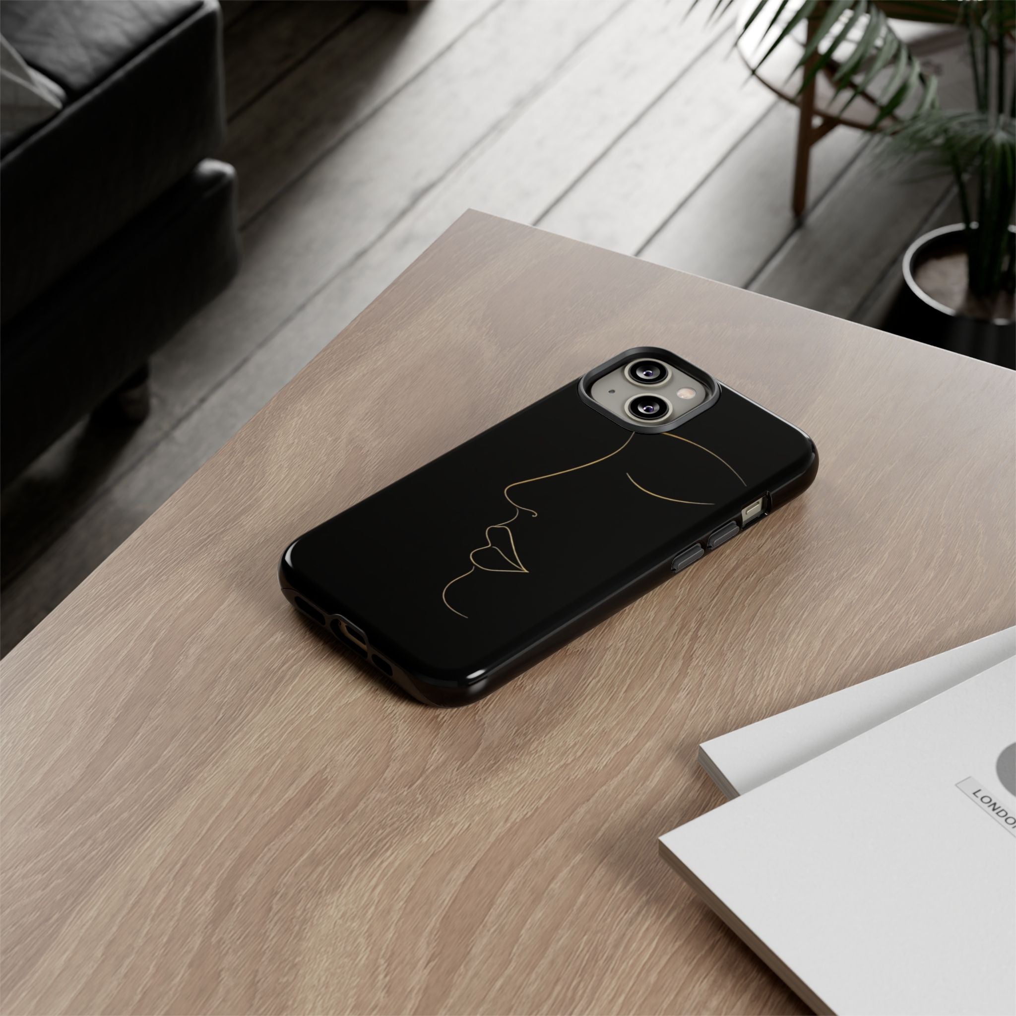 Android OR iPhone Compatible Cases - Gold Line Face Design - Unique Tough Cases