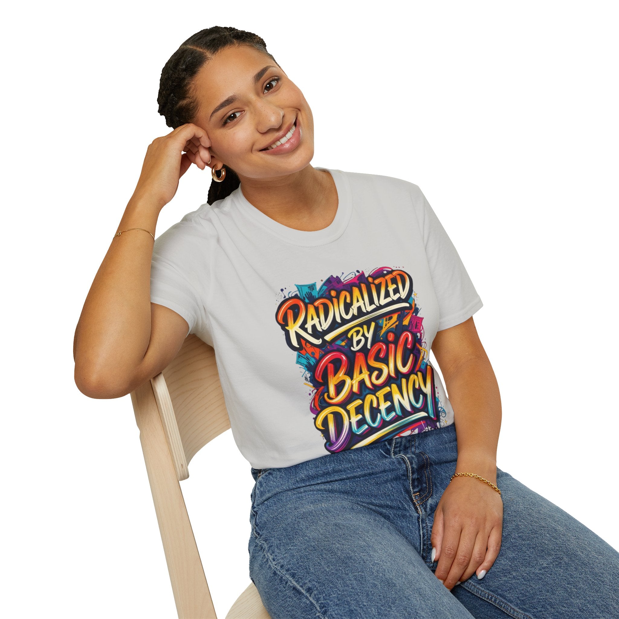 Radicalized by Basic Decency T-Shirt Colorful Graffiti Typography
