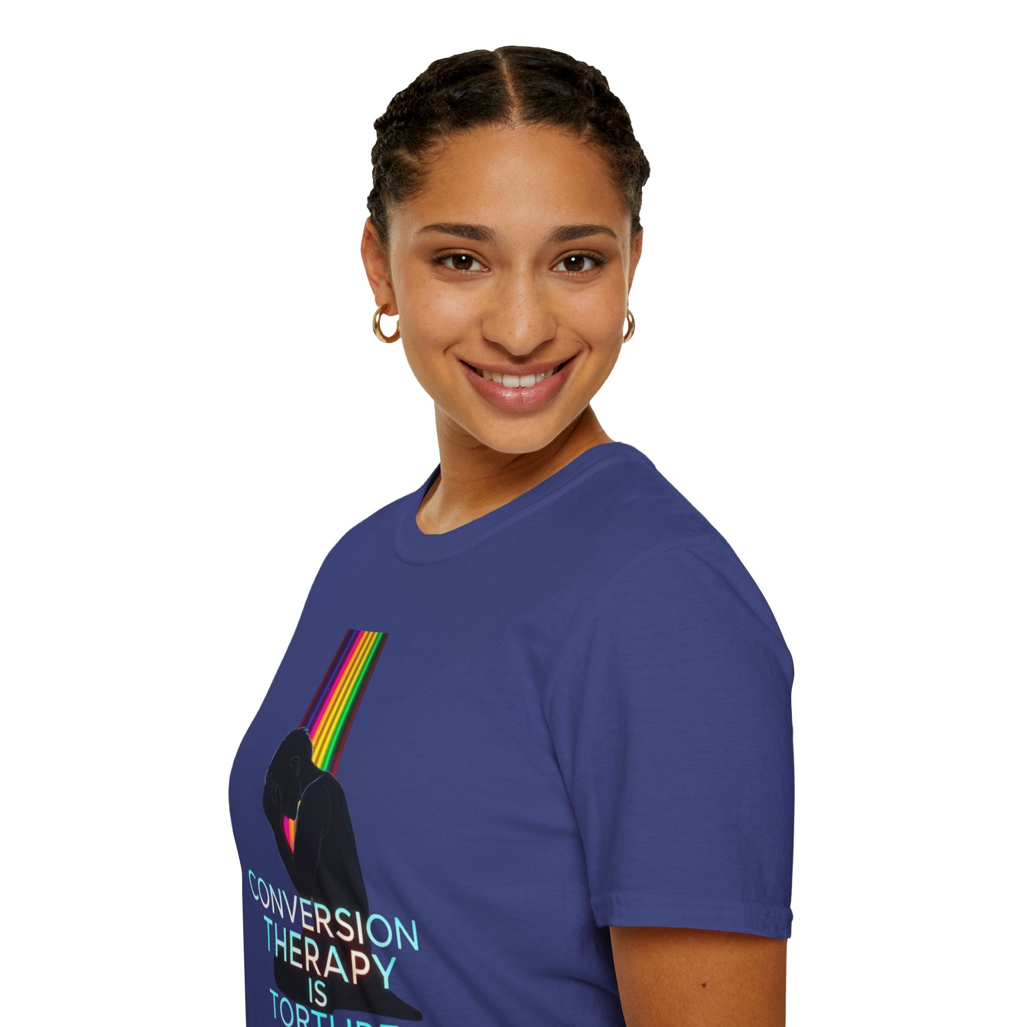 Unisex Softstyle T-Shirt - LGBTQ+ Empowerment T-Shirt: Conversion Therapy is Torture & We All Belong