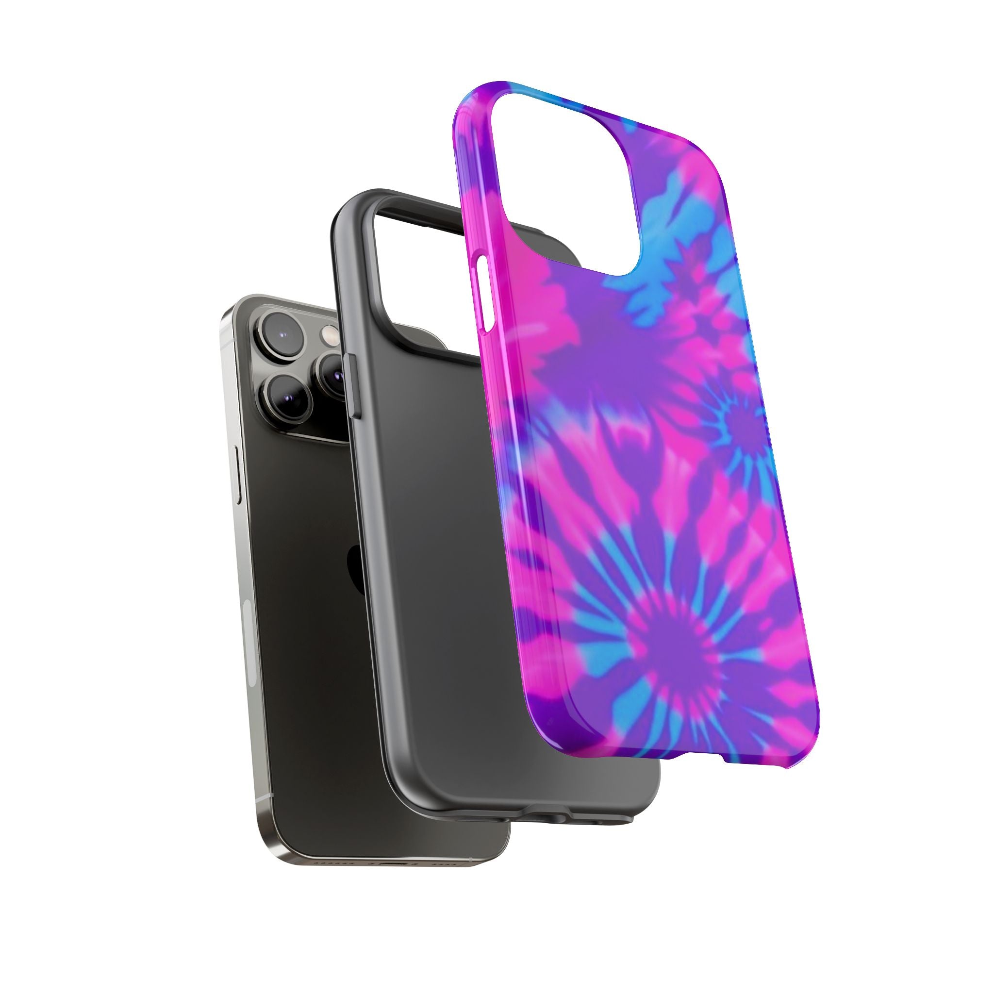 Tie-Dye Floral Phone Case for iPhone — Pink & Blue Retro Protective Tough Case