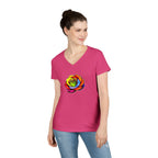 Rainbow Rose Ladies' V-Neck T-Shirt - Colorful Floral Design