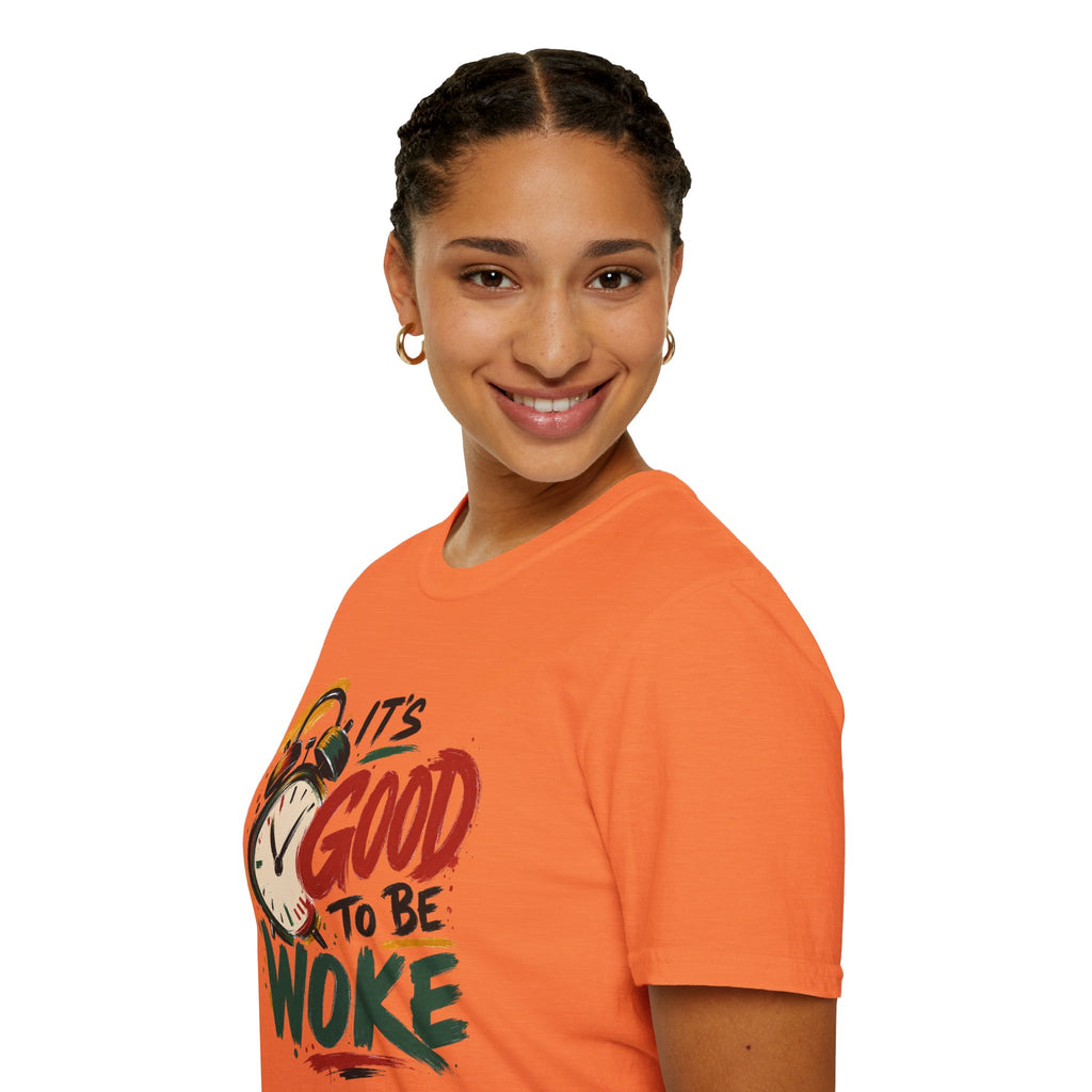 T-Shirt — "It's Good To Be Woke" Graphic Tee (Alarm Clock Design)