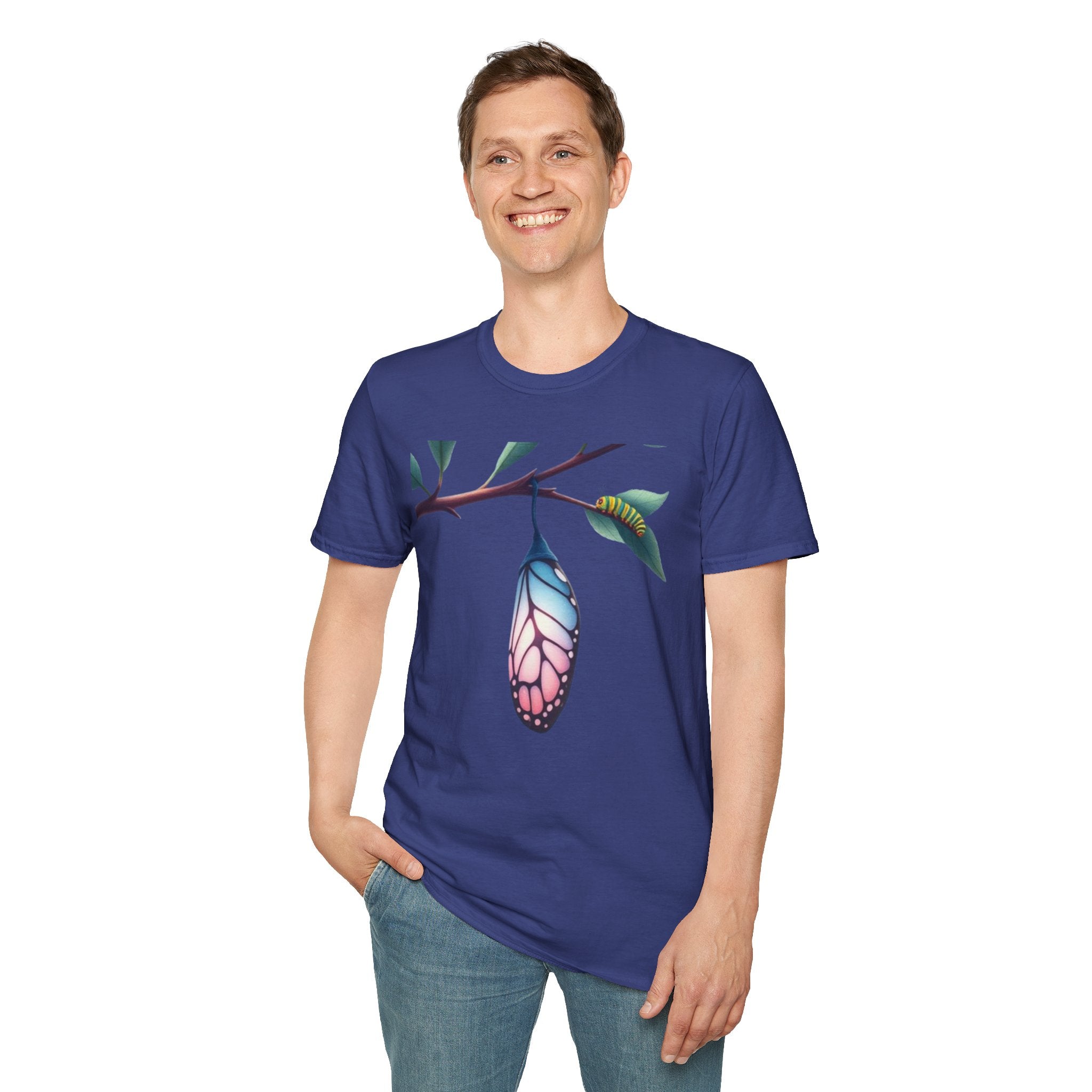 Trans Caterpillar to Butterfly Transformation T-Shirt, Unisex Graphic T-Shirt