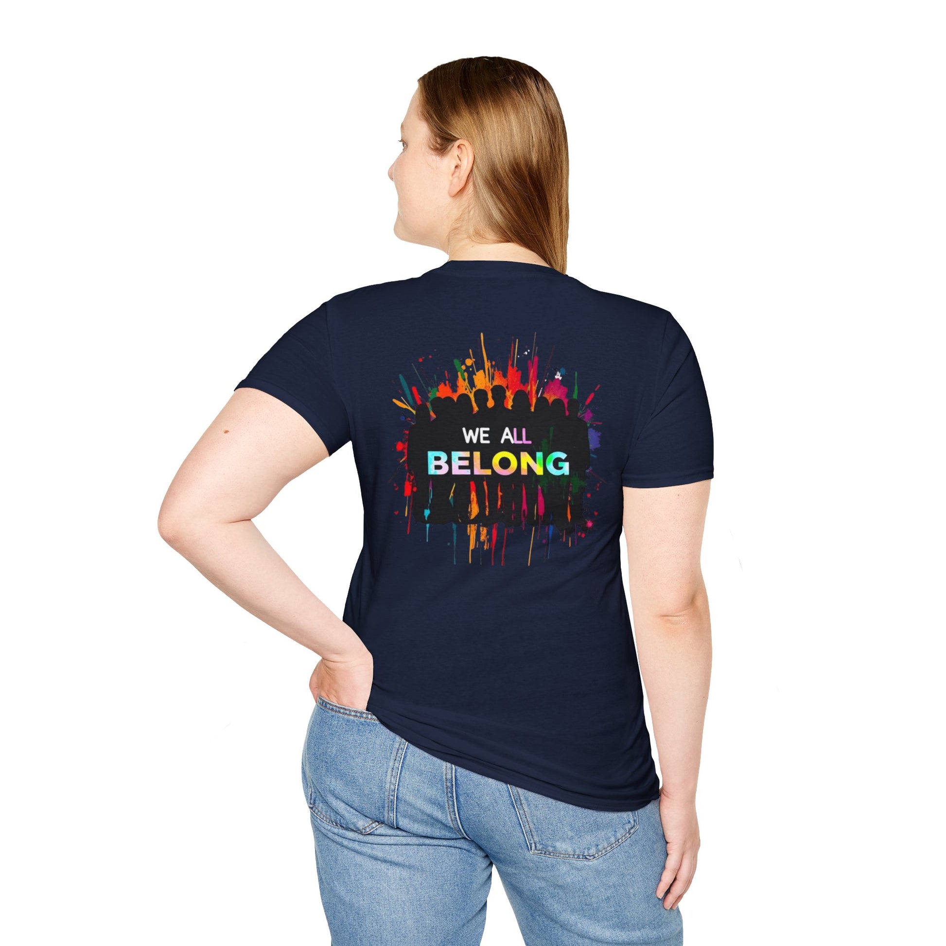 Unisex Softstyle T-Shirt: "Conversion Therapy is Torture" & "We All Belong" - LGBTQ+ Empowerment Tee