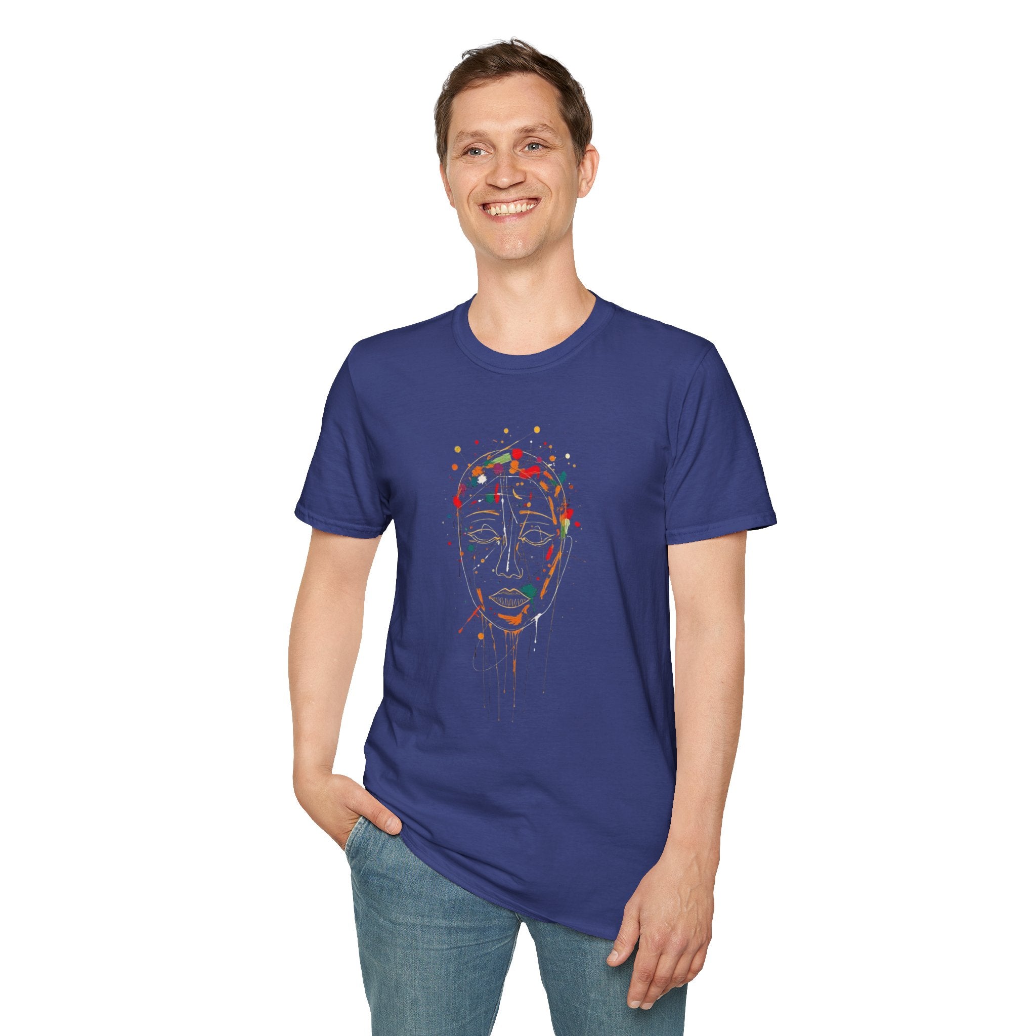 Abstract Rainbow Splatter Face Tee