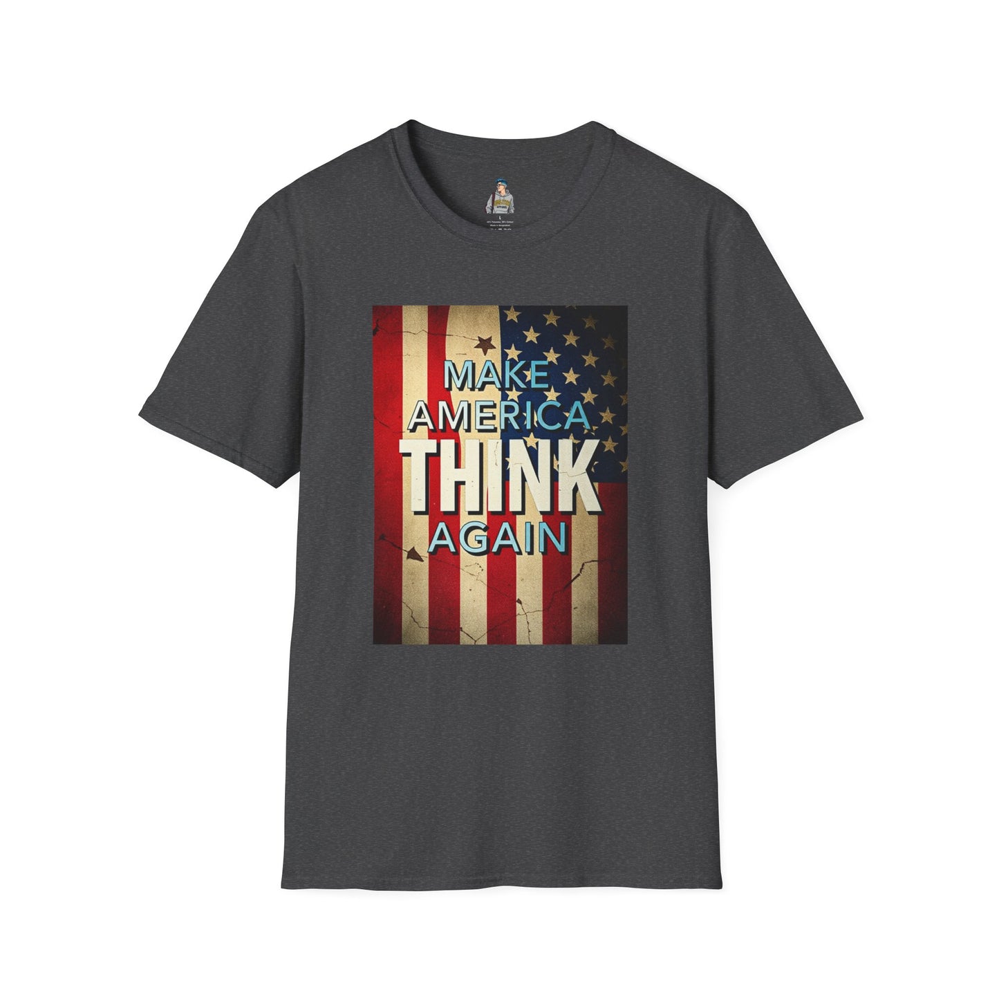 American Patriot Pride Unisex Softstyle T-Shirt, Make America Think Again Political Tee