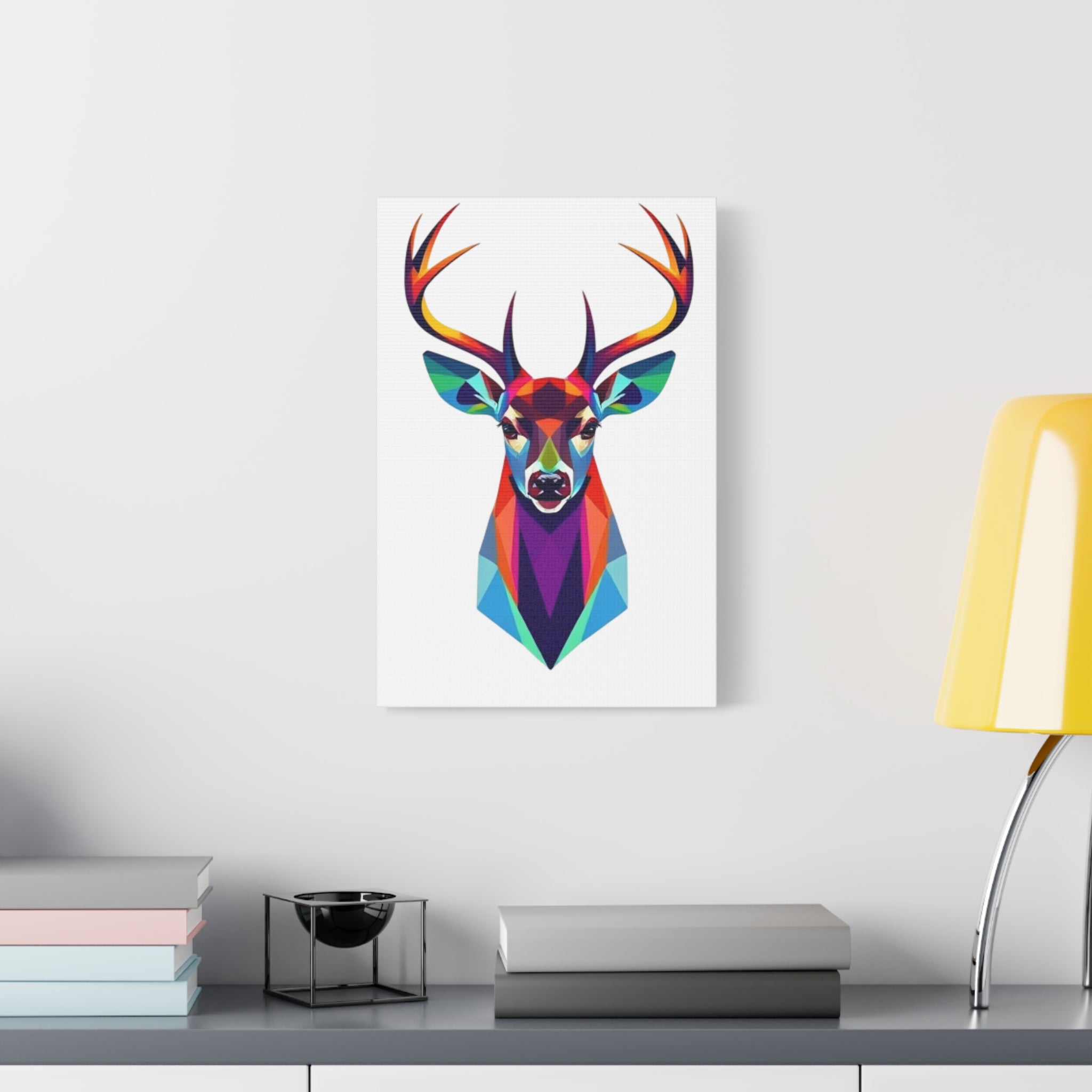 Vibrant Stag Canvas Wall Art - Colorful Geometric Deer Decor