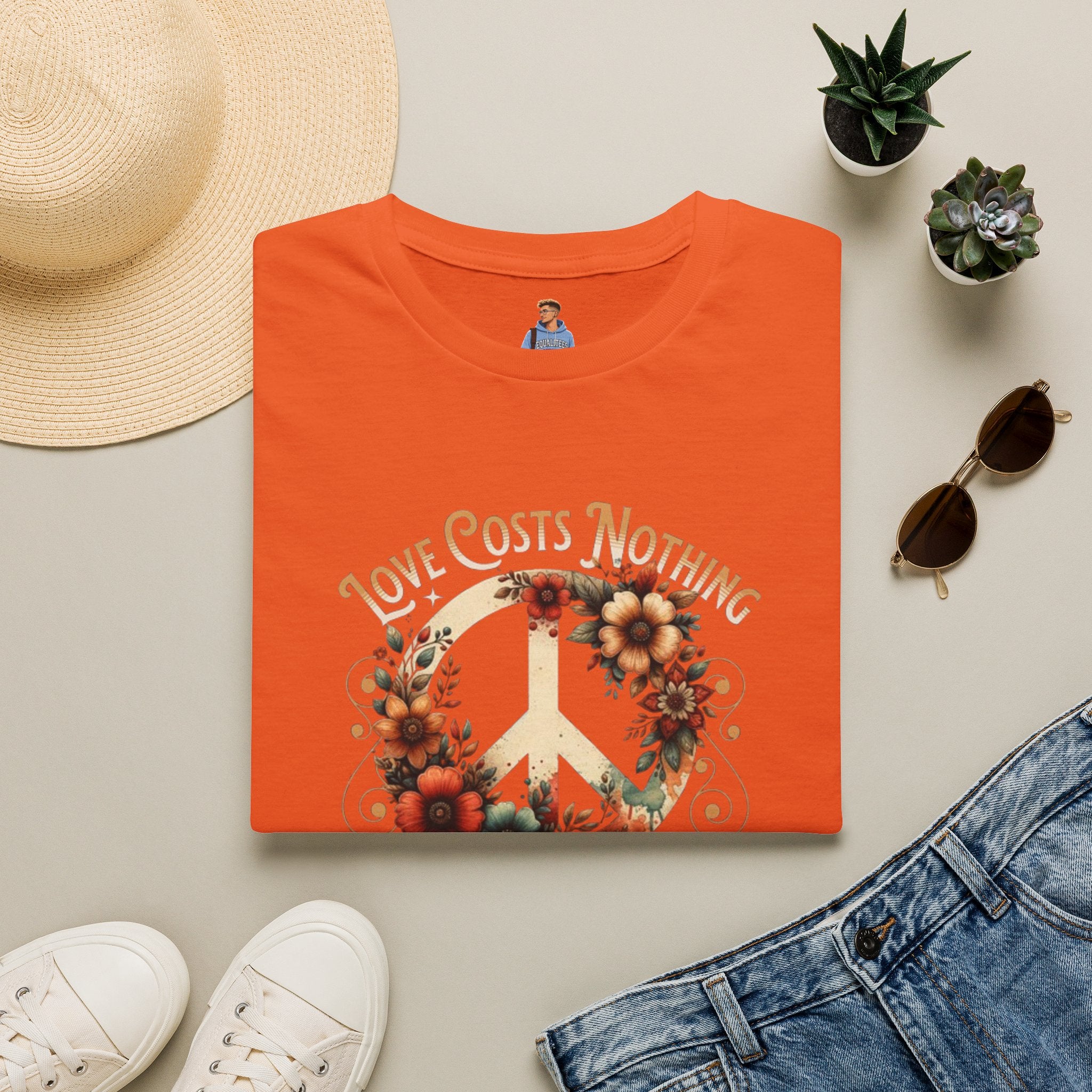 Unisex Softstyle T-Shirt - Love Costs Nothing, Give It Away Floral Peace Design