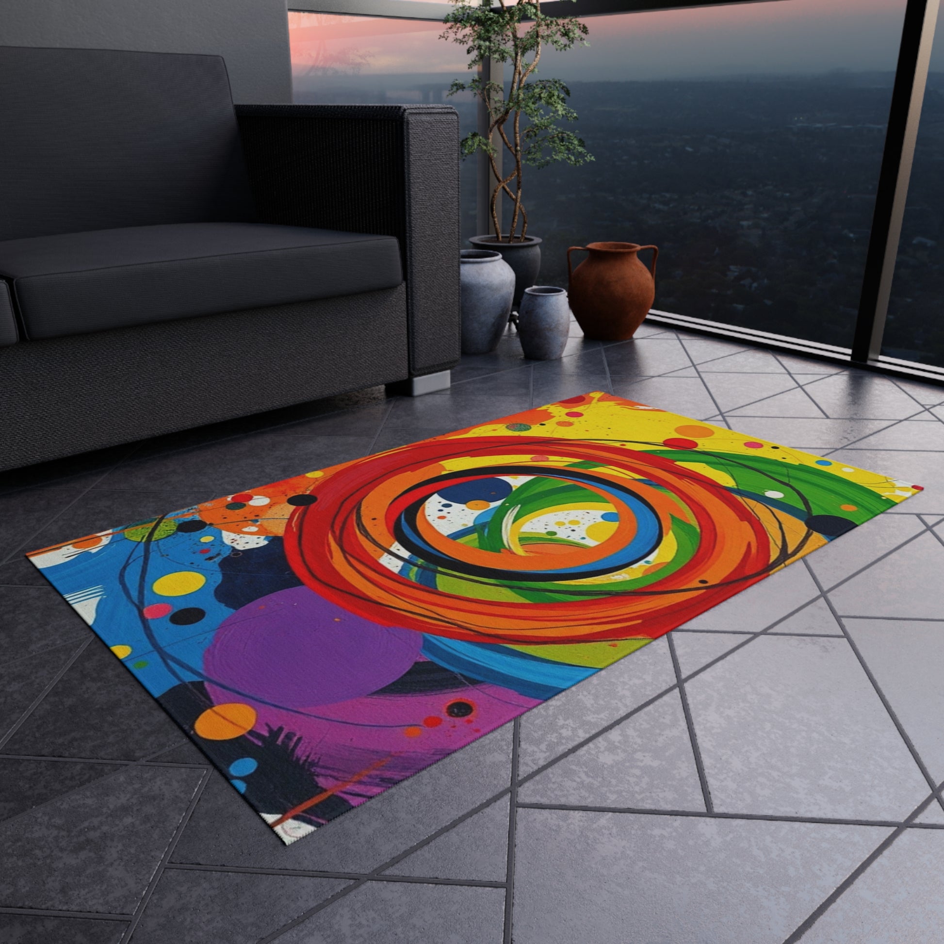 Abstract Circles and Swirls Outdoor Rug