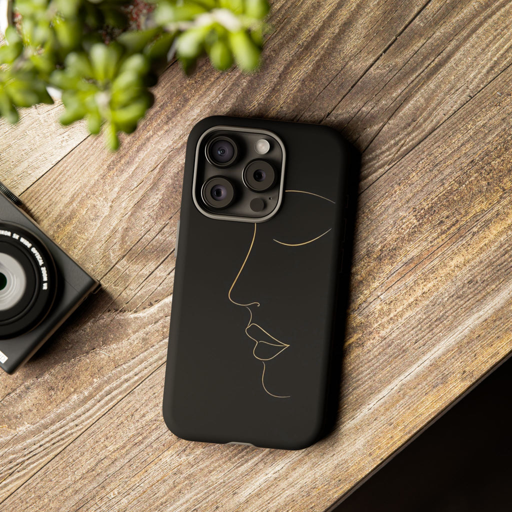 Android OR iPhone Compatible Cases - Gold Line Face Design - Unique Tough Cases