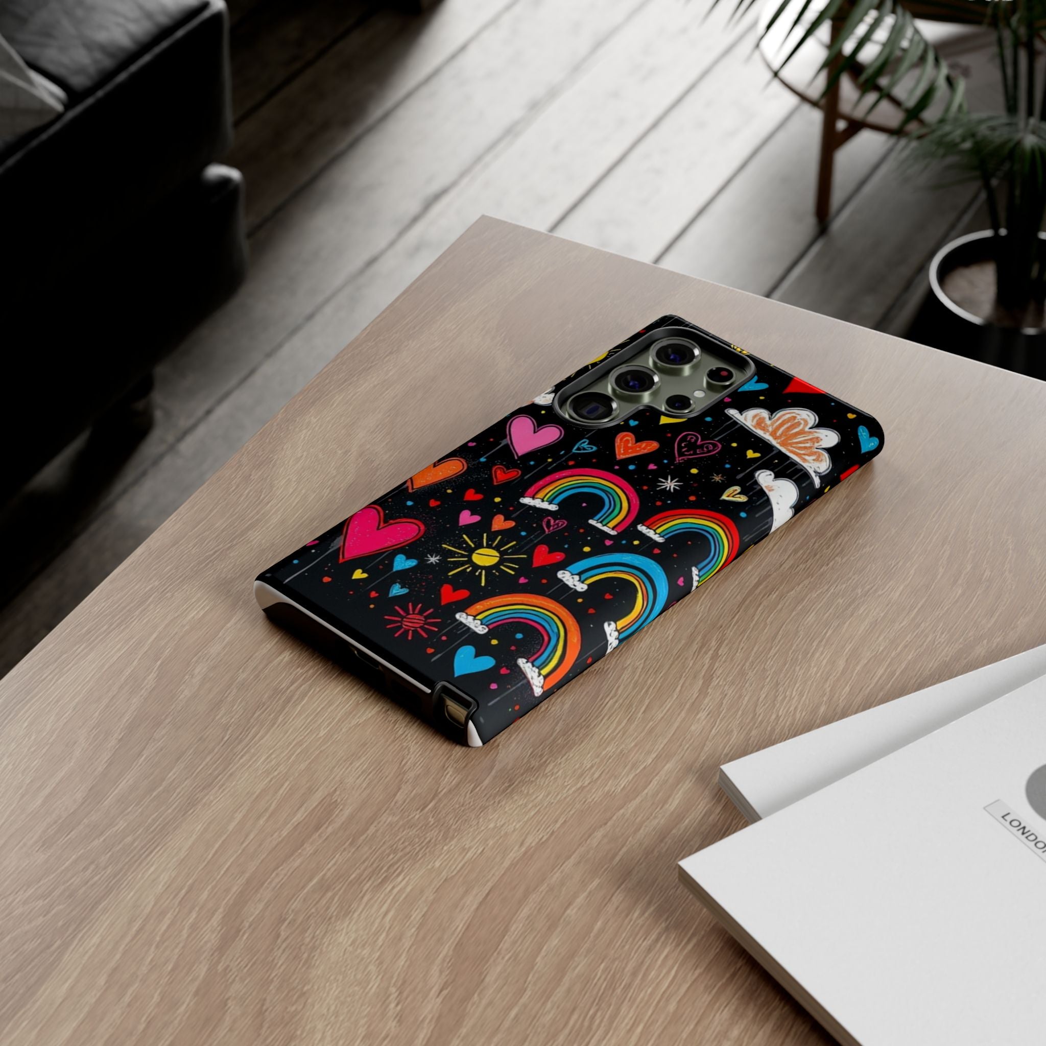 Android OR iPhone Compatible Cases - Doodle Hearts and Rainbows Design