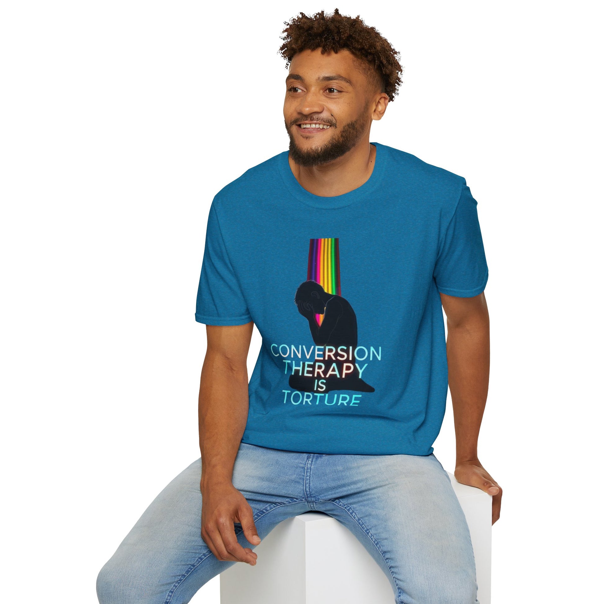 Unisex Softstyle T-Shirt: "Conversion Therapy is Torture" & "We All Belong" - LGBTQ+ Empowerment Tee