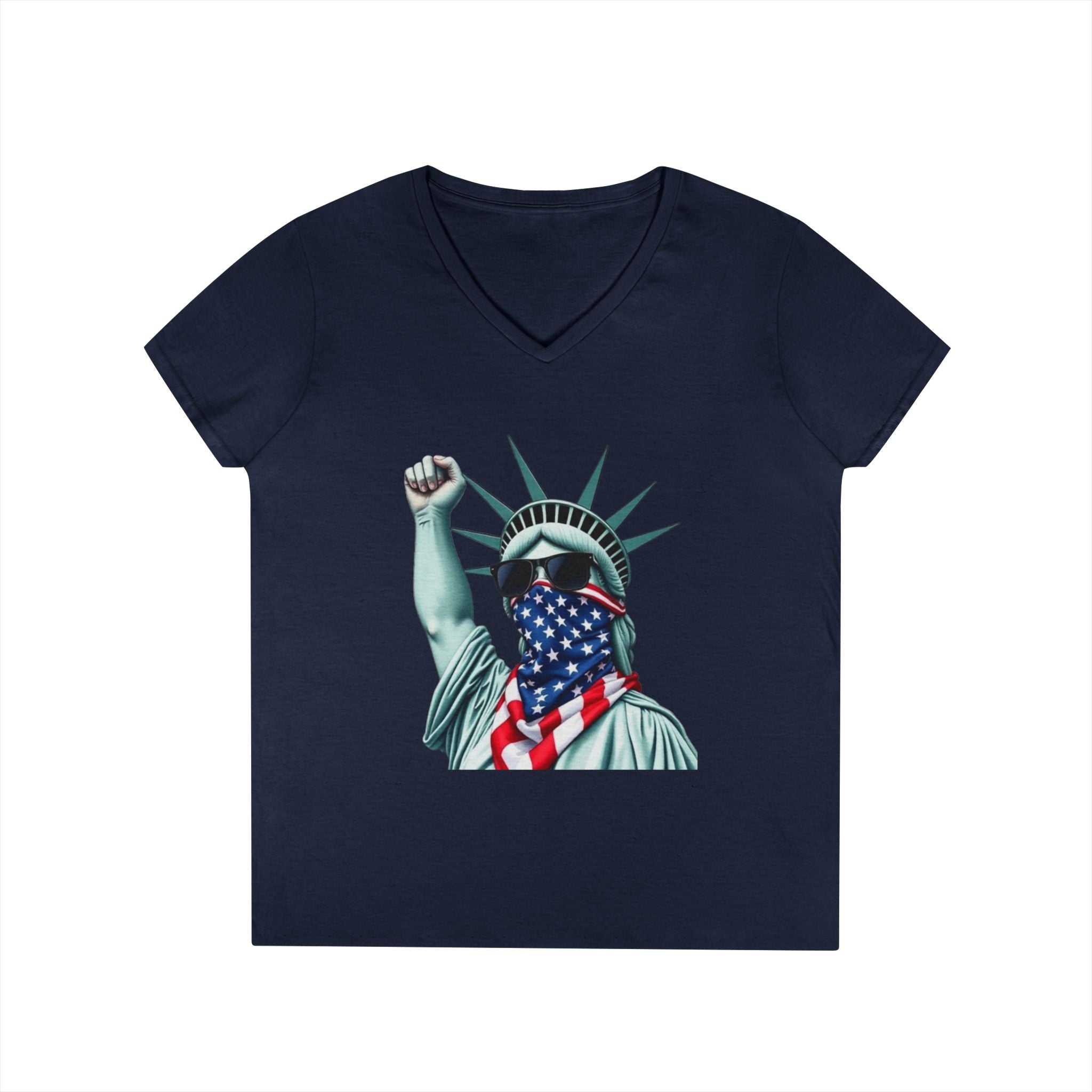 Patriotic Ladies' V-Neck T-Shirt - Resist Statue of Liberty Design