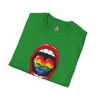 Pride Love Unisex Softstyle T-Shirt | LGBTQ+ Rainbow Heart Design