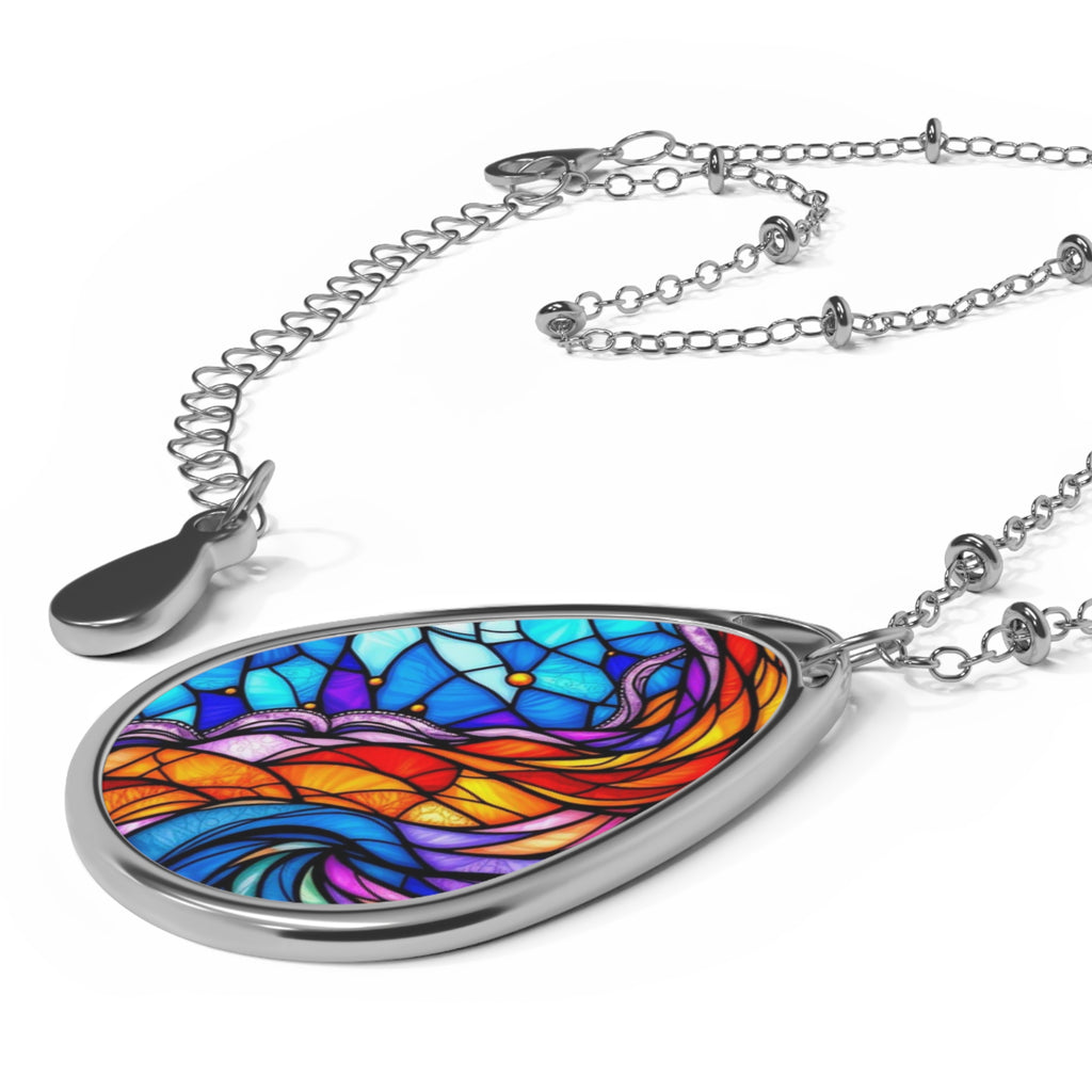 Oval Necklace- Fire and Ice Design Pendant
