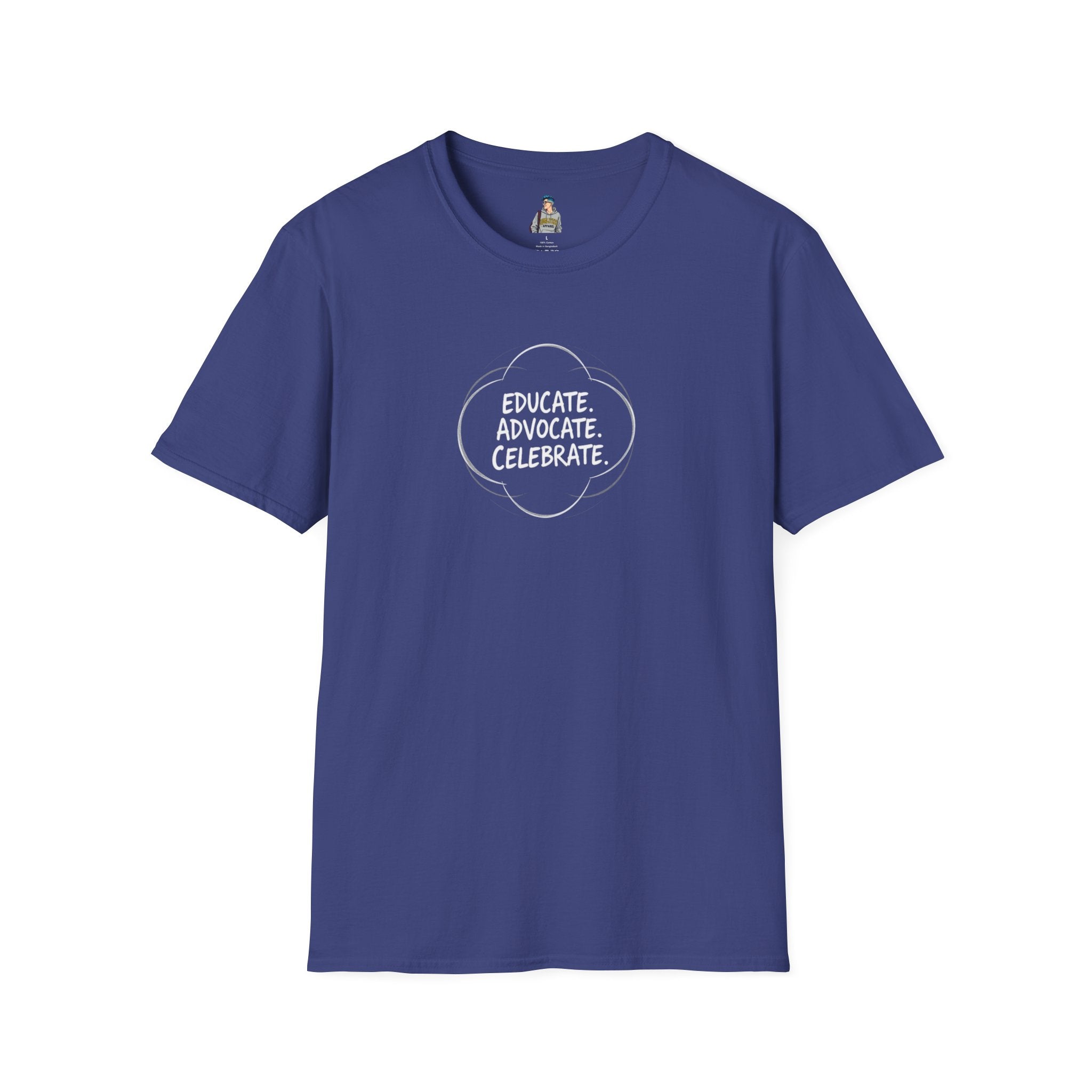 Educate. Advocate. Celebrate. Minimalist Pride T-Shirt