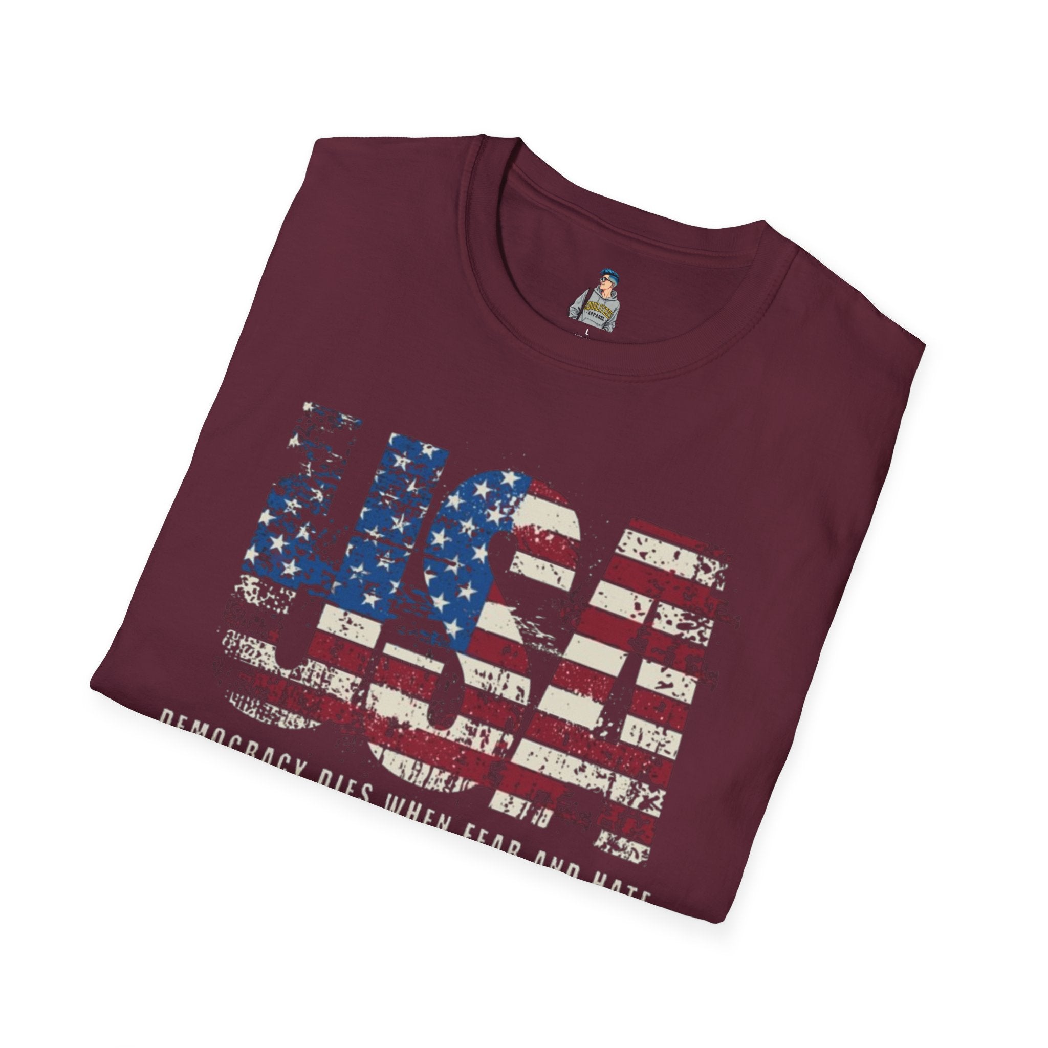 Patriotic Unisex Softstyle T-Shirt - "USA" & History Quote Design