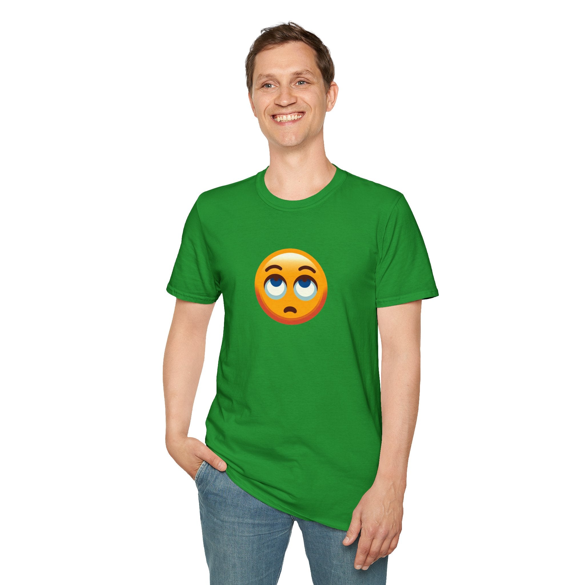 Unisex Softstyle T-Shirt with Eye Roll Emoji | Casual Graphic Tee for Everyday Humor