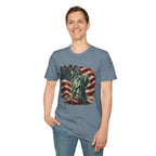 Statue of Liberty Stepping on MAGA American Flag T-Shirt — Patriotic USA Independence Day Tee