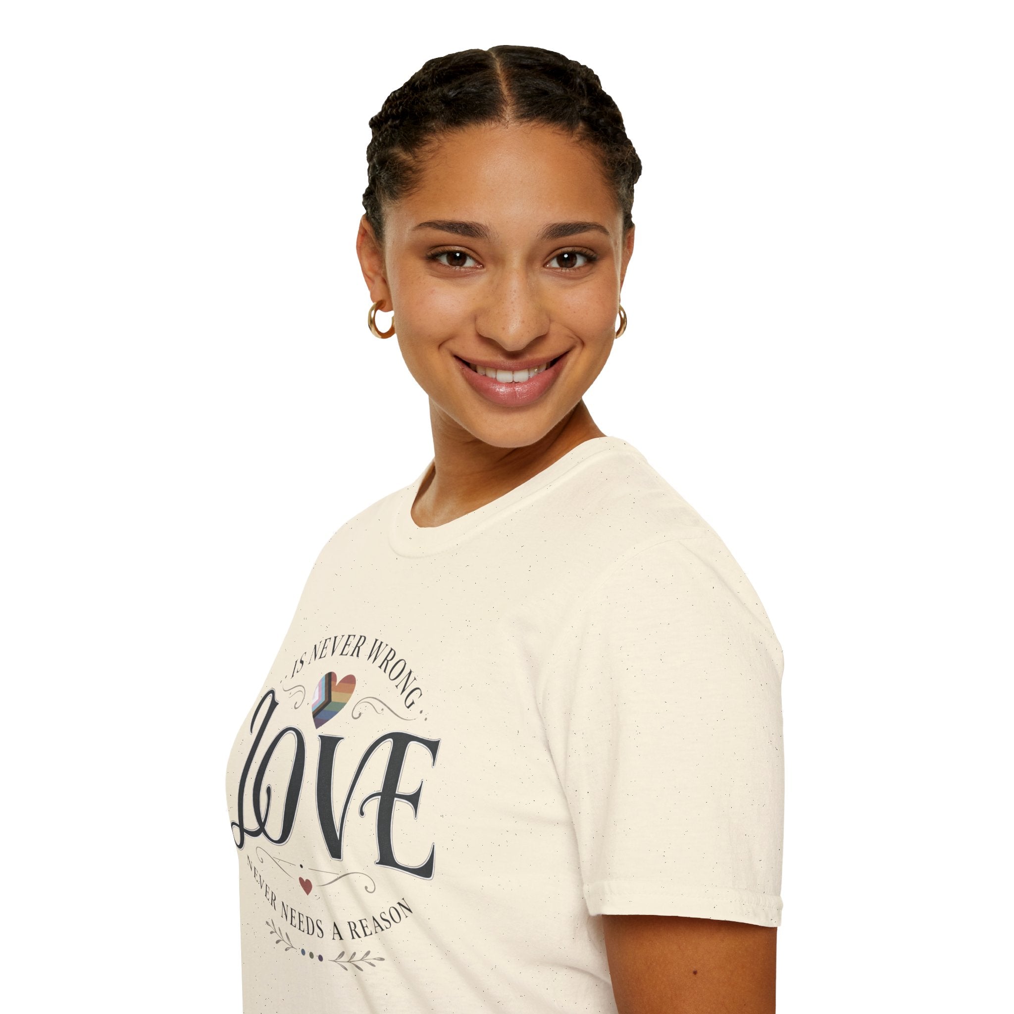 Love Is Never Wrong T-Shirt — LGBTQ+ Pride Heart Tee