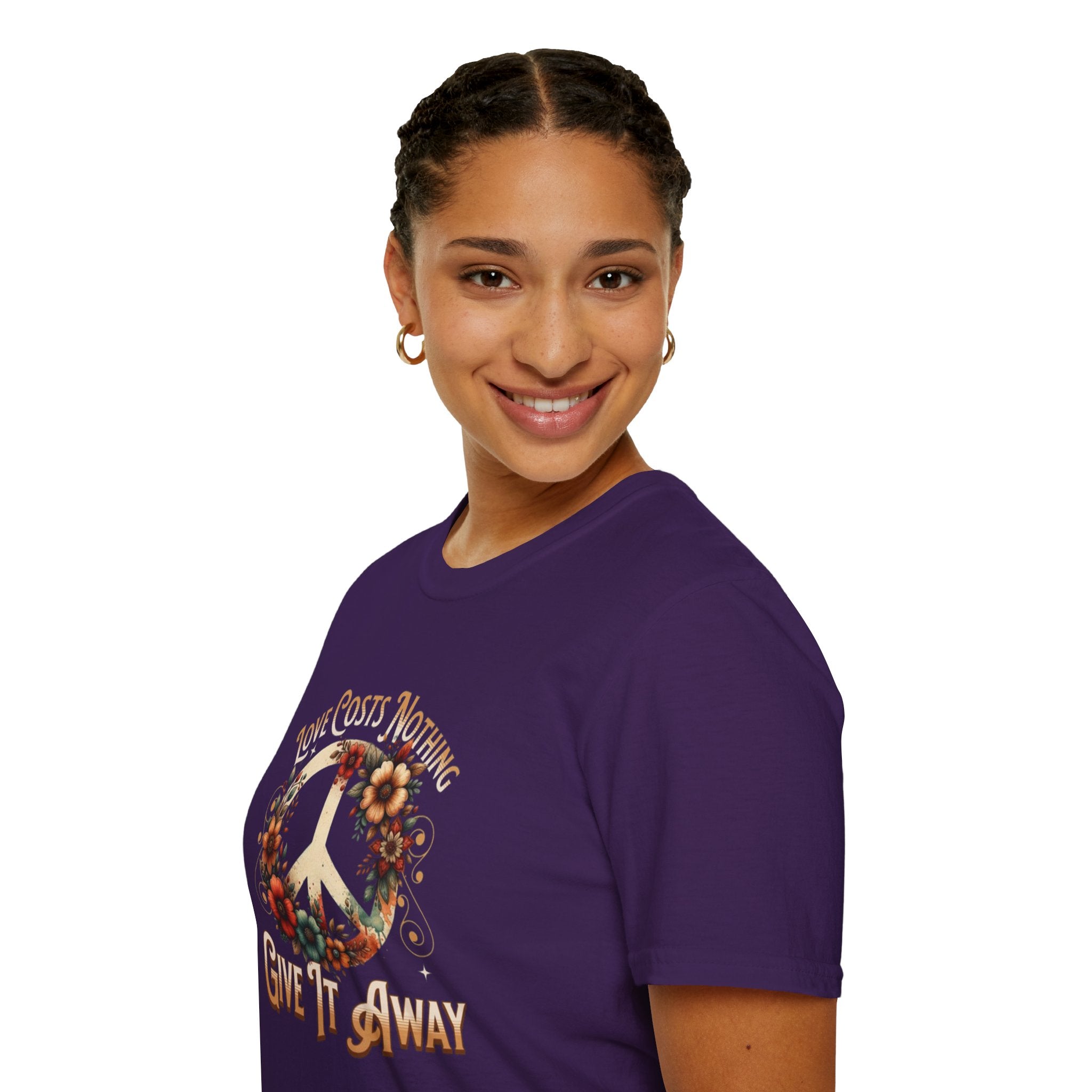Unisex Softstyle T-Shirt - Love Costs Nothing, Give It Away Floral Peace Design