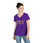 Floral Initials 'FDT' Ladies' V-Neck Tee — Colorful Botanical Monogram Shirt