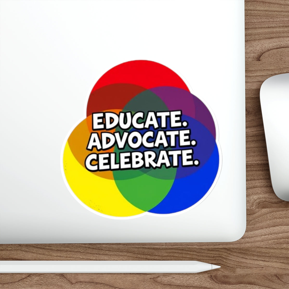 Vibrant Die-Cut Stickers - "Educate. Advocate. Celebrate."