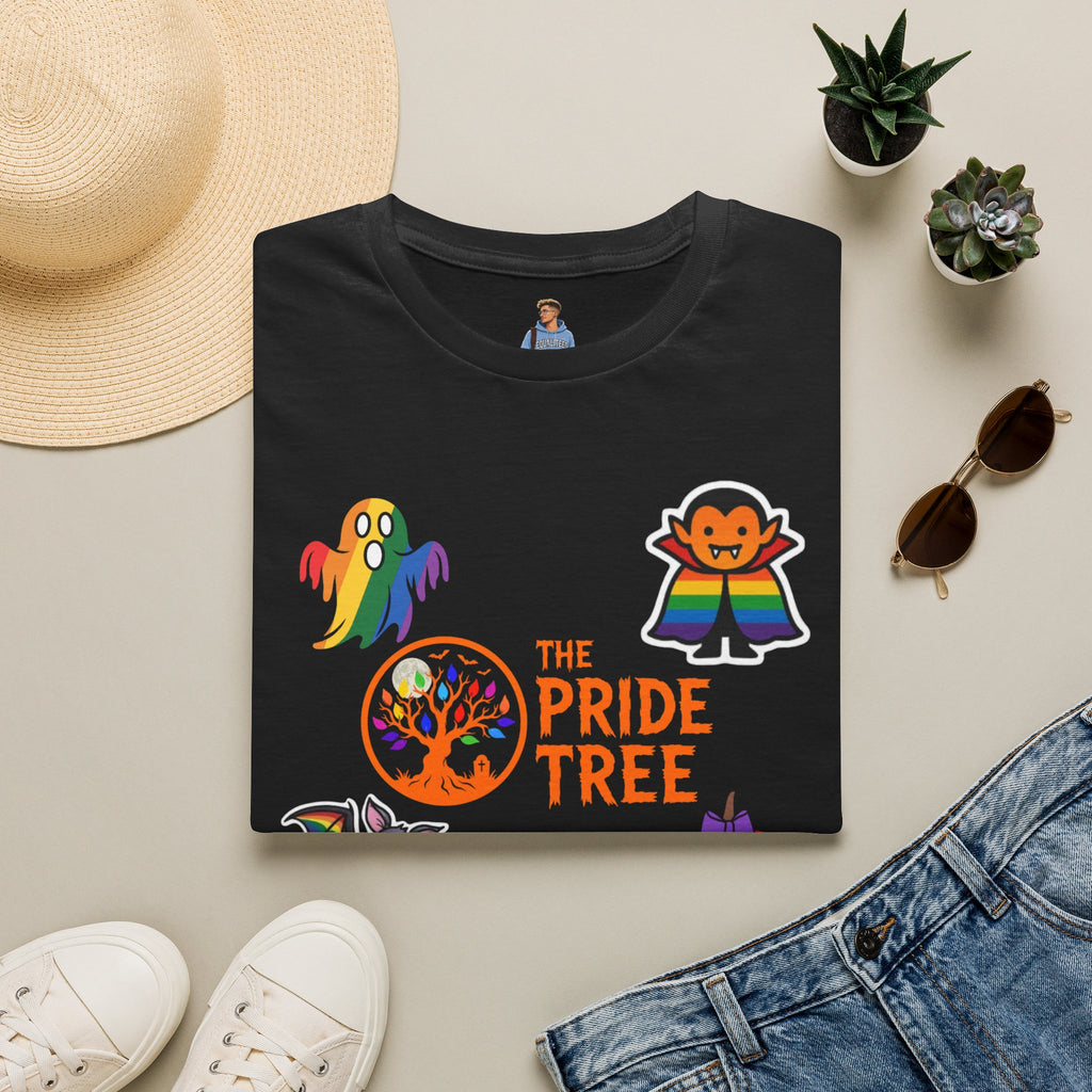 The Pride Tree Halloween T‑Shirt — Rainbow Ghosts, Pumpkins & Bat Graphic Tee