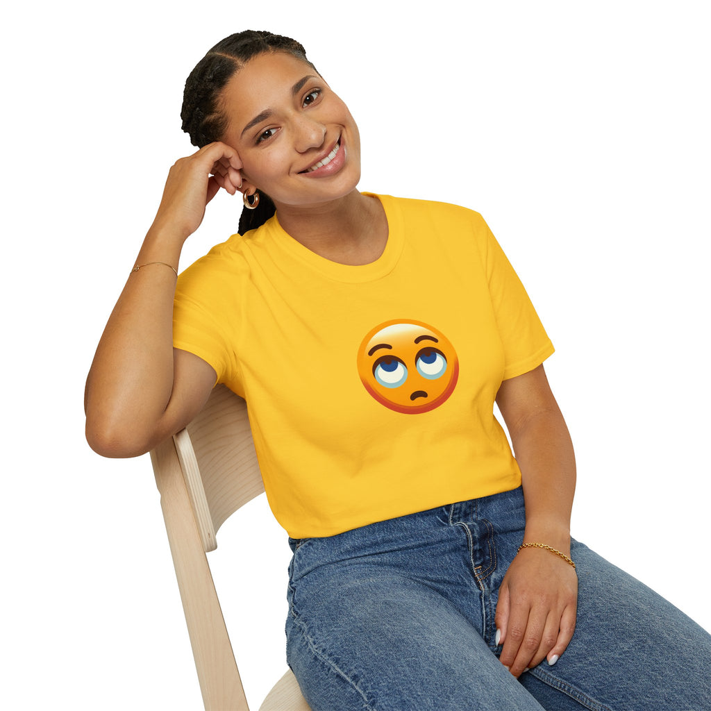 Unisex Softstyle T-Shirt with Eye Roll Emoji | Casual Graphic Tee for Everyday Humor