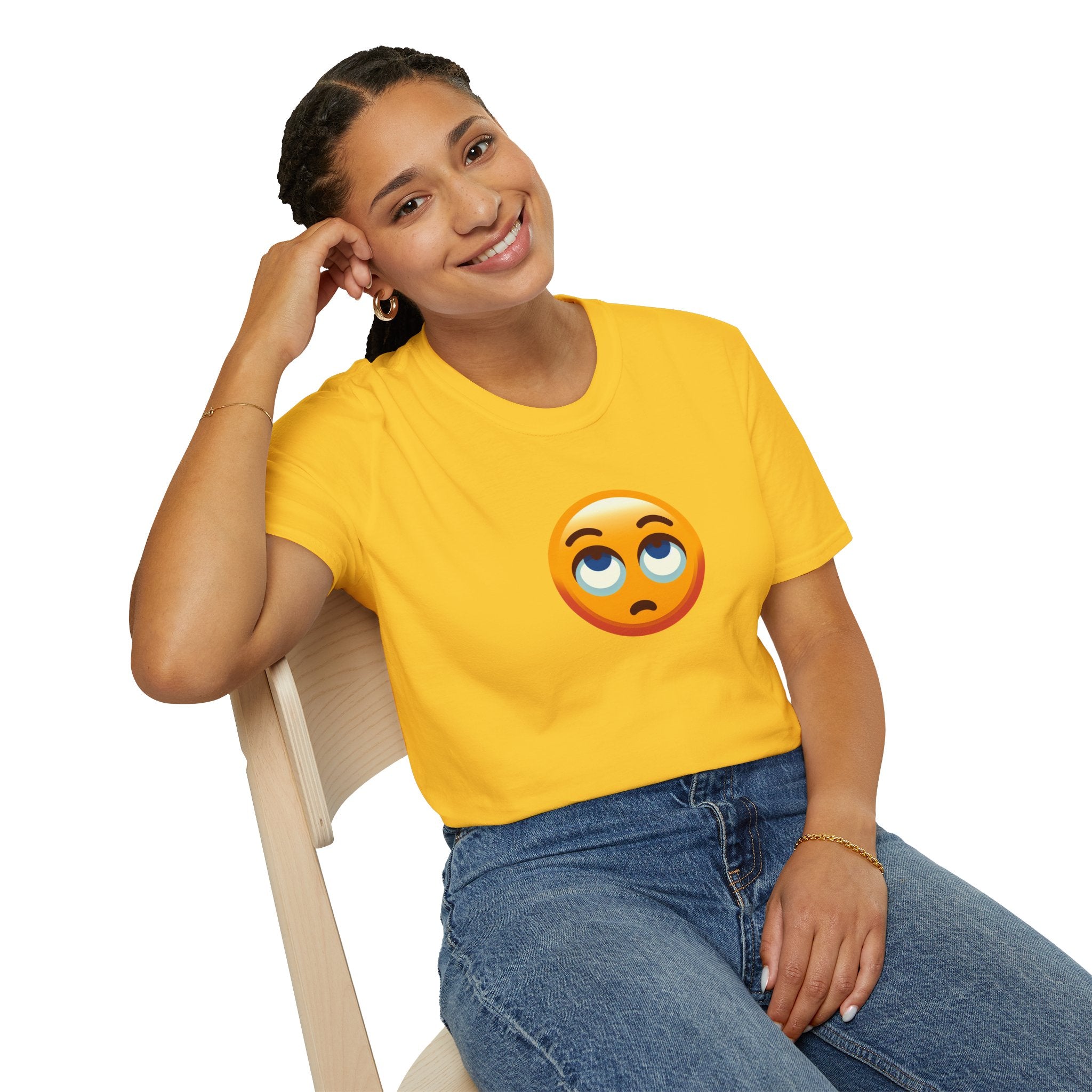Unisex Softstyle T-Shirt with Eye Roll Emoji | Casual Graphic Tee for Everyday Humor