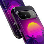 Android OR iPhone Compatible Cases - 80's Digital Grid Sunset Design - Unique Tough Cases
