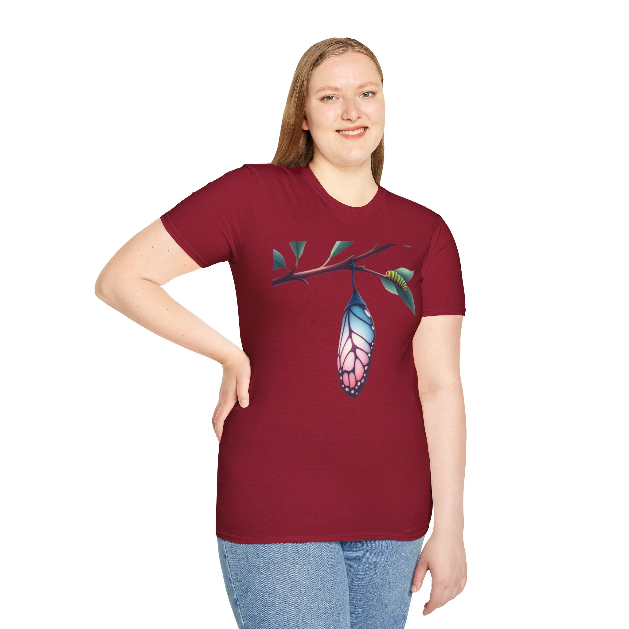 Trans Caterpillar to Butterfly Transformation T-Shirt, Unisex Graphic T-Shirt